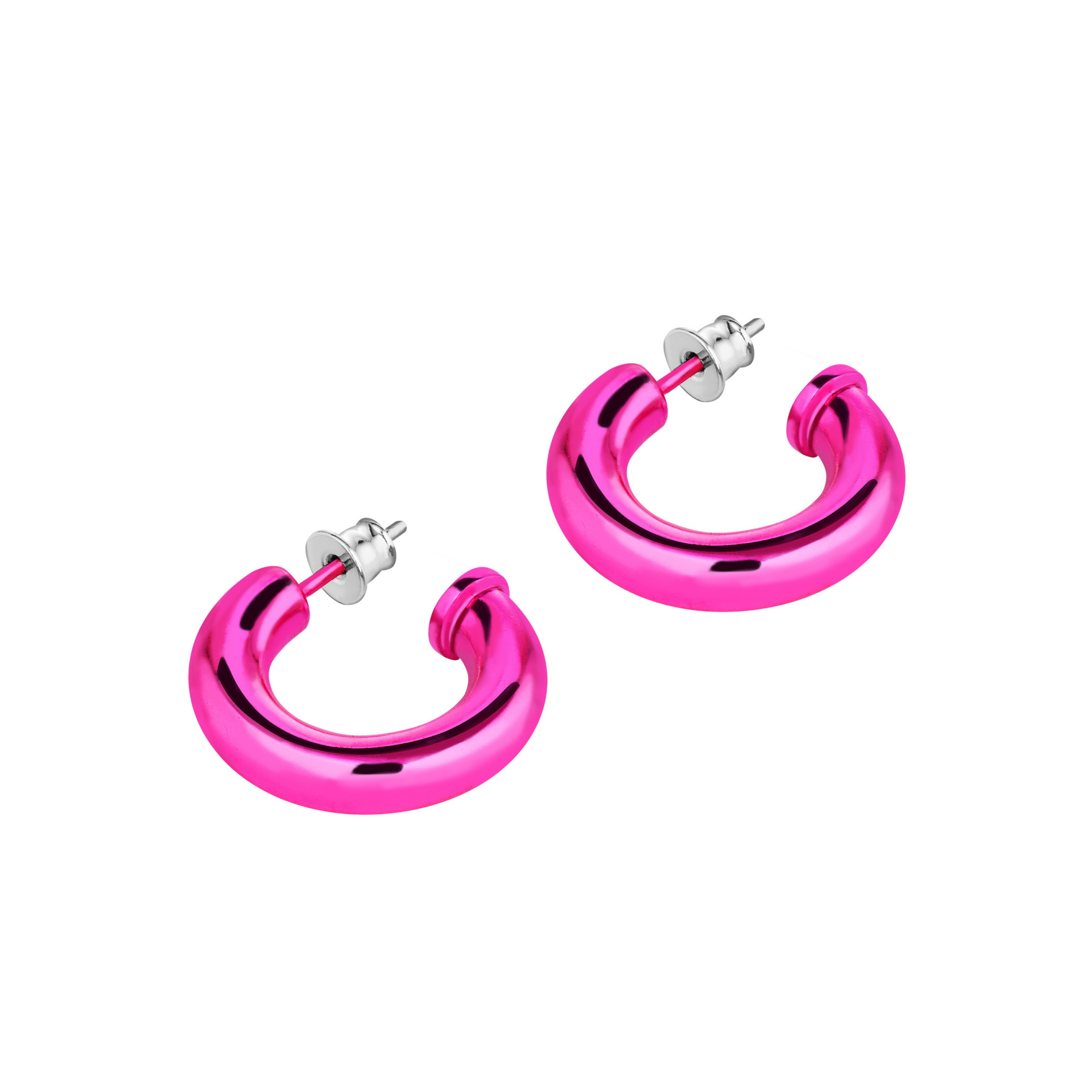 Серьги-кольца бублики из серебра цвета фуксия