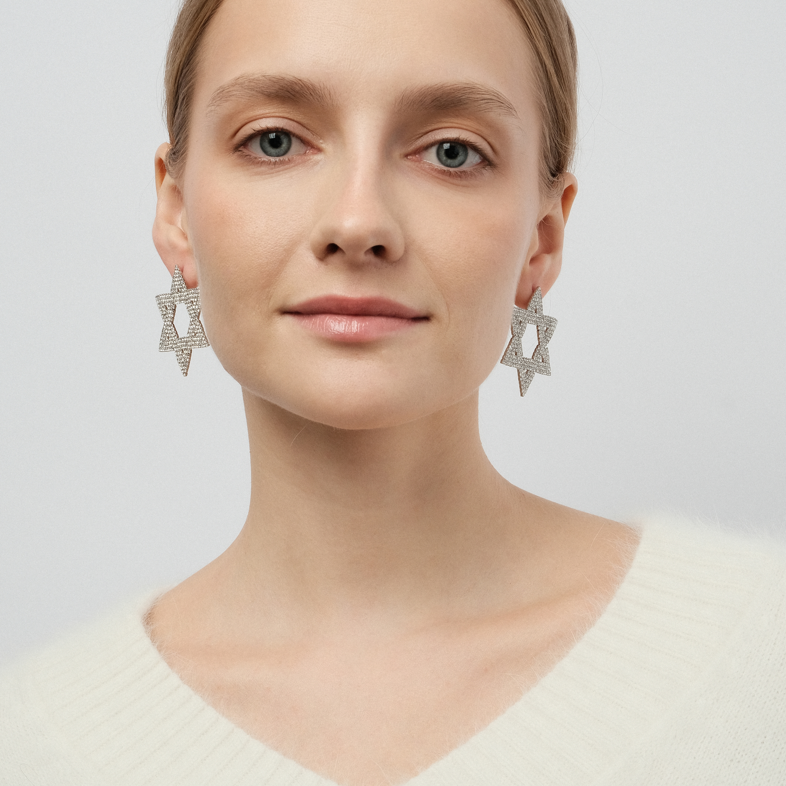 earrings-six-pointed stars with crystals