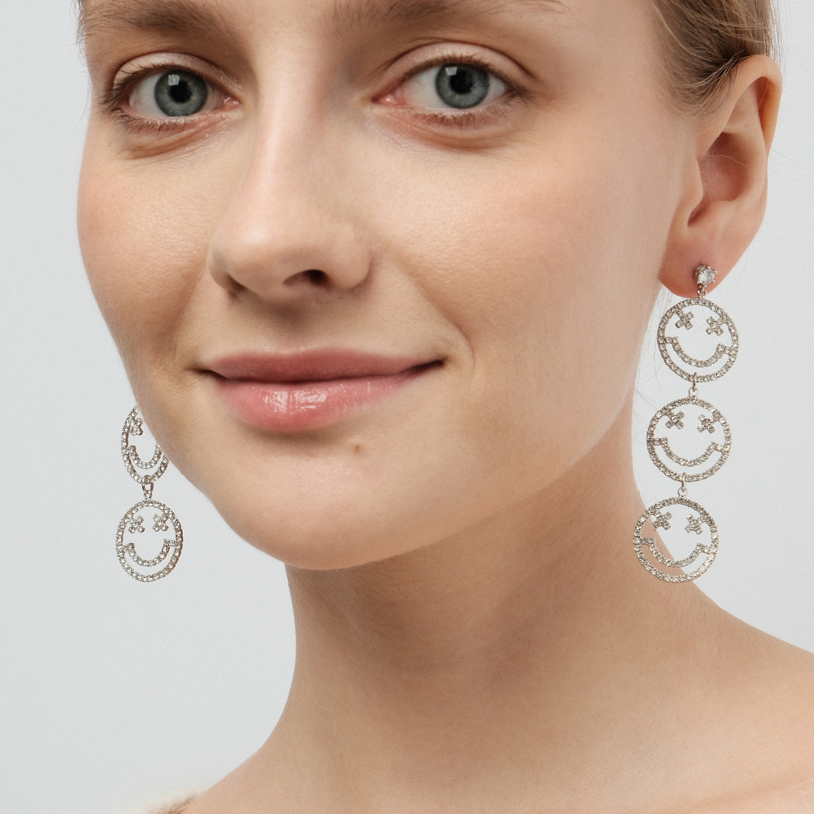 smiley earrings with crystals