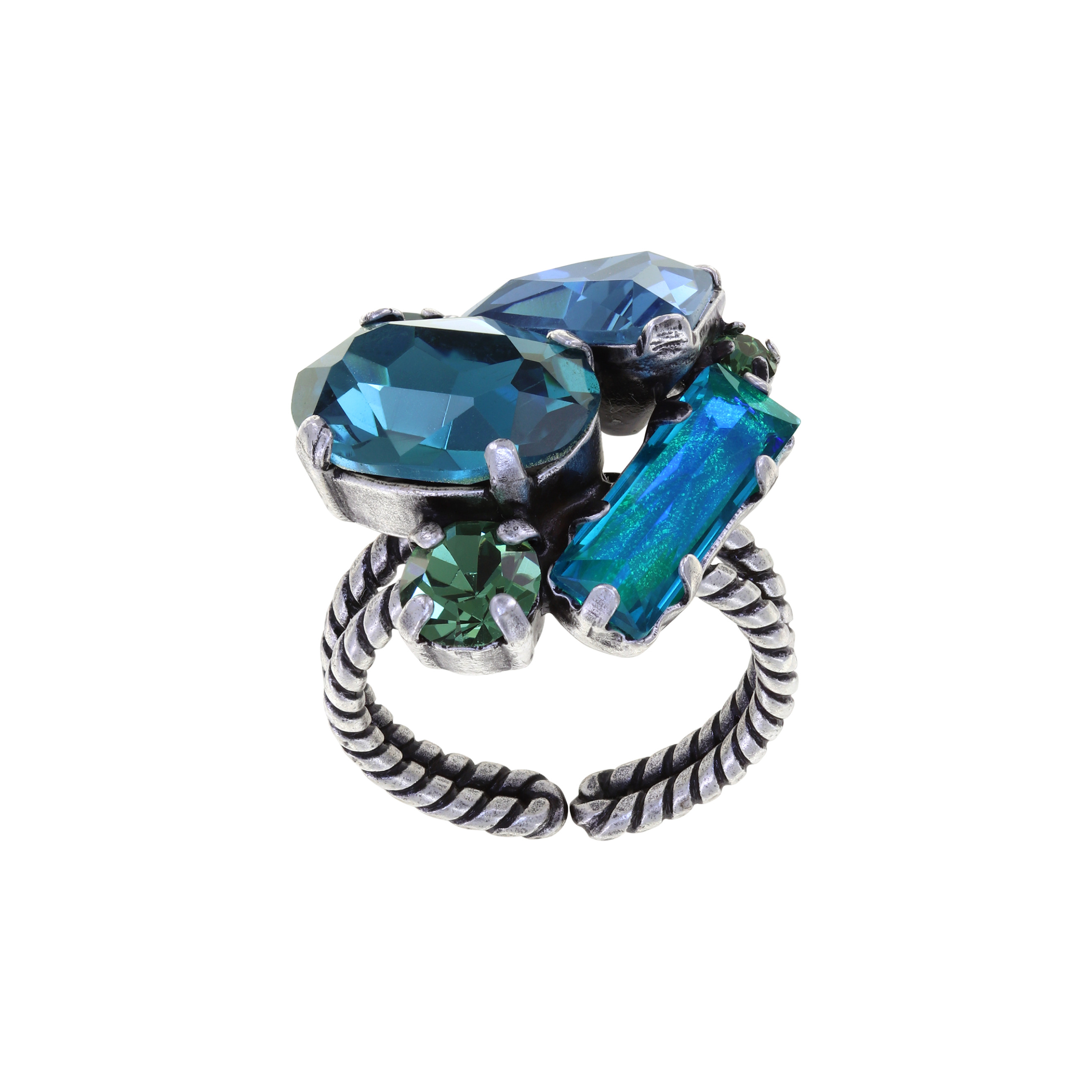 Кольцо Gems Riot с синими кристаллами