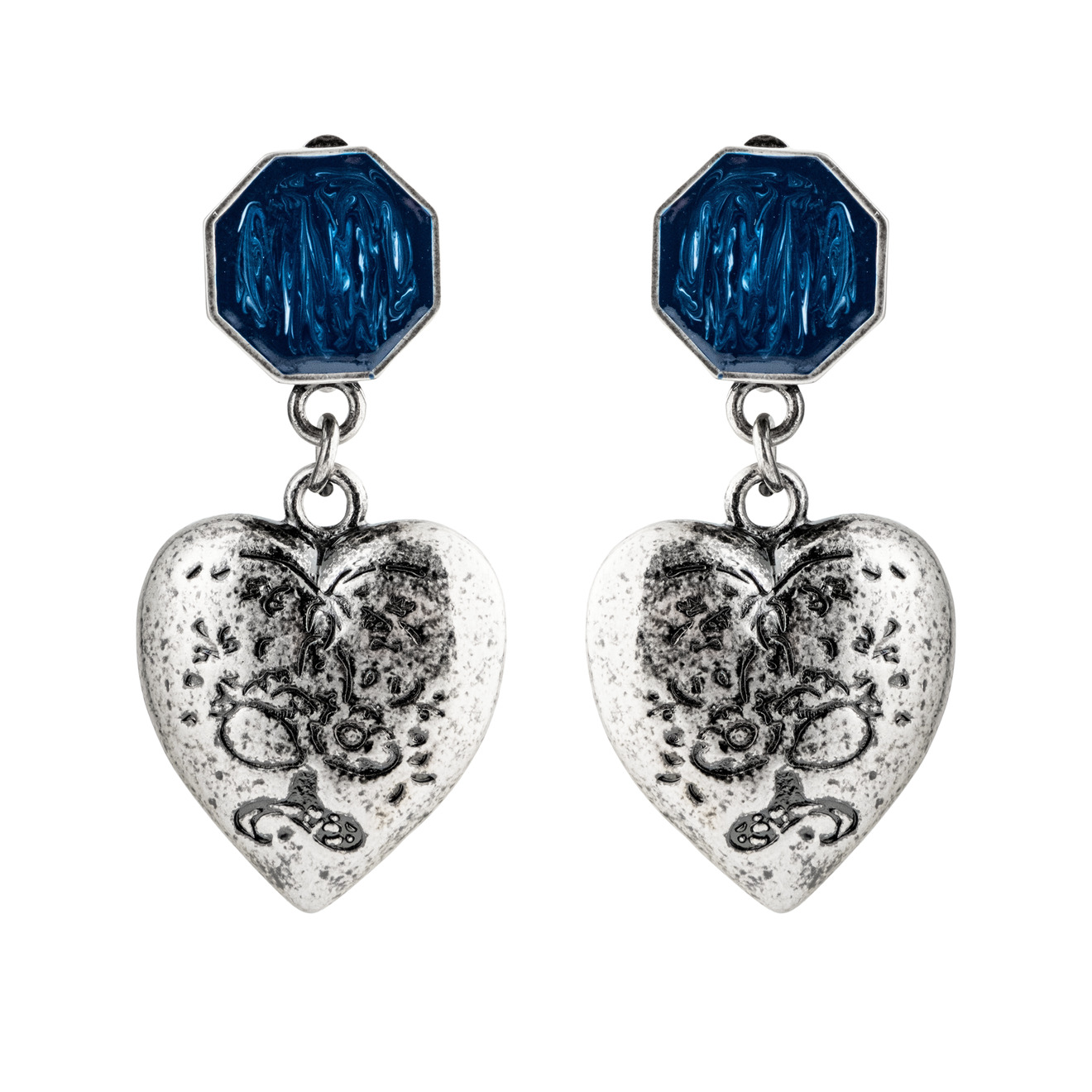 lisa smith серебристые двойные серьги сердца Marni Серебристые серьги-сердца с синими вставками
