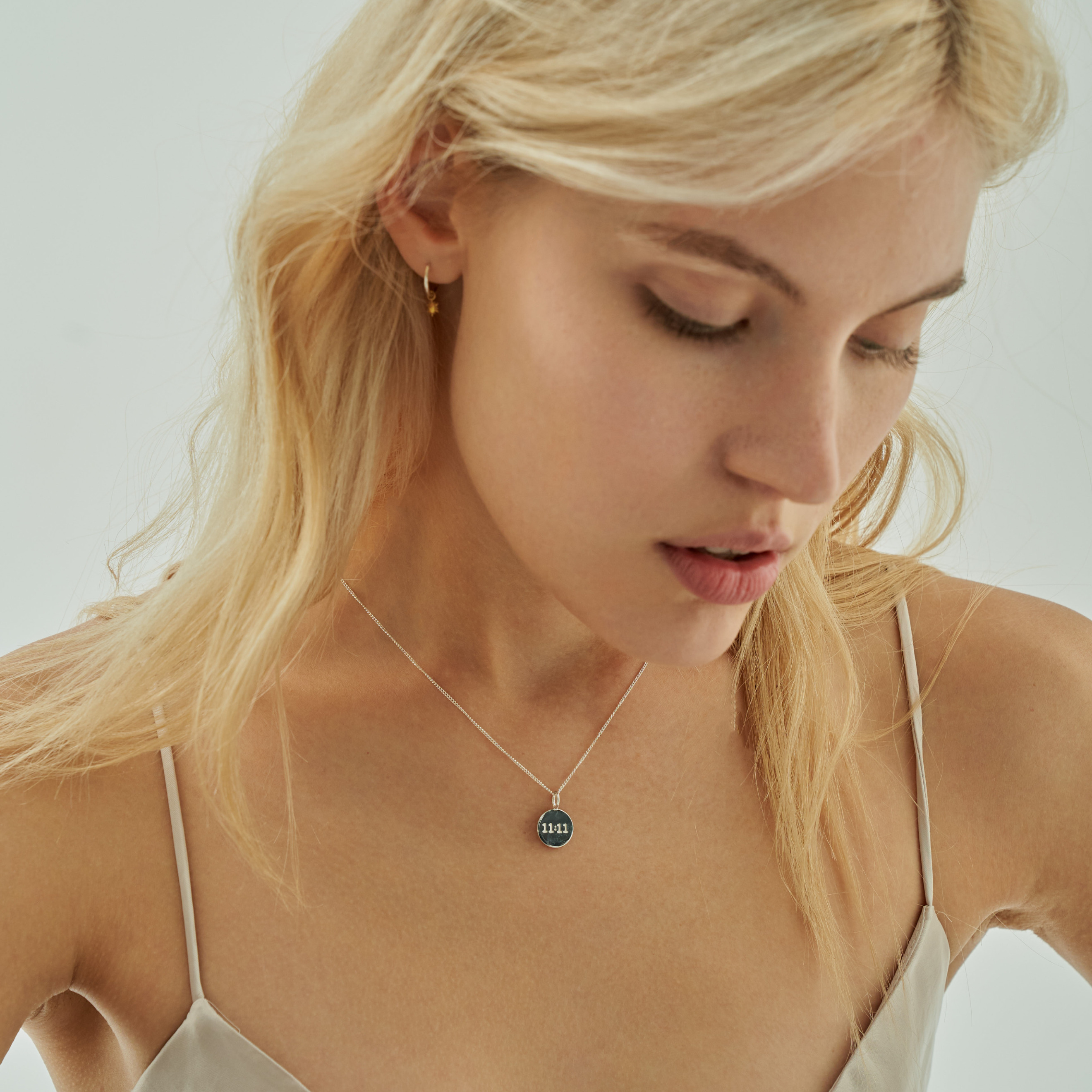 silver necklace with double-sided pendant Make a wish