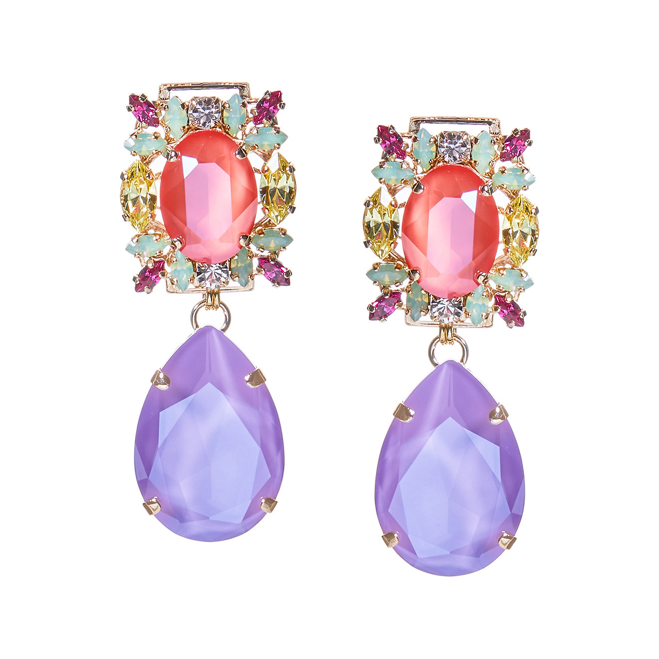 Позолоченные серьги с цветными кристаллами Swarovski