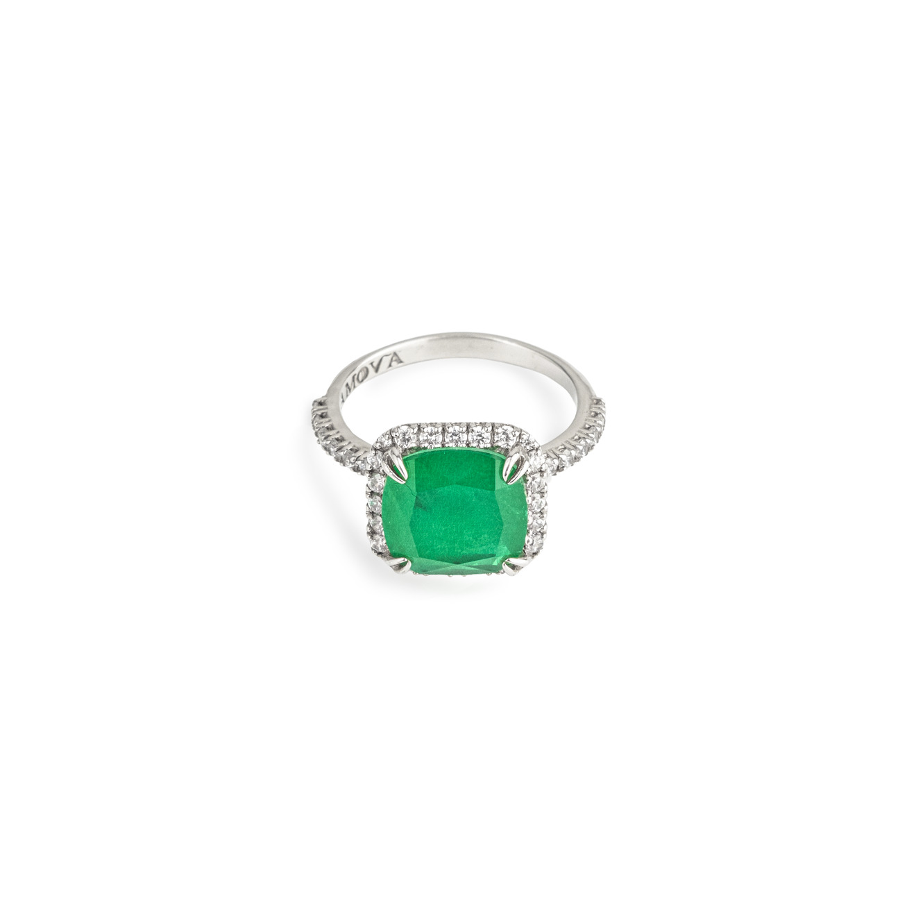 amova кольцо с турмалиновым кварцем и фабулитами AMOVA Кольцо из серебра с зеленым кварцем и фабулитами