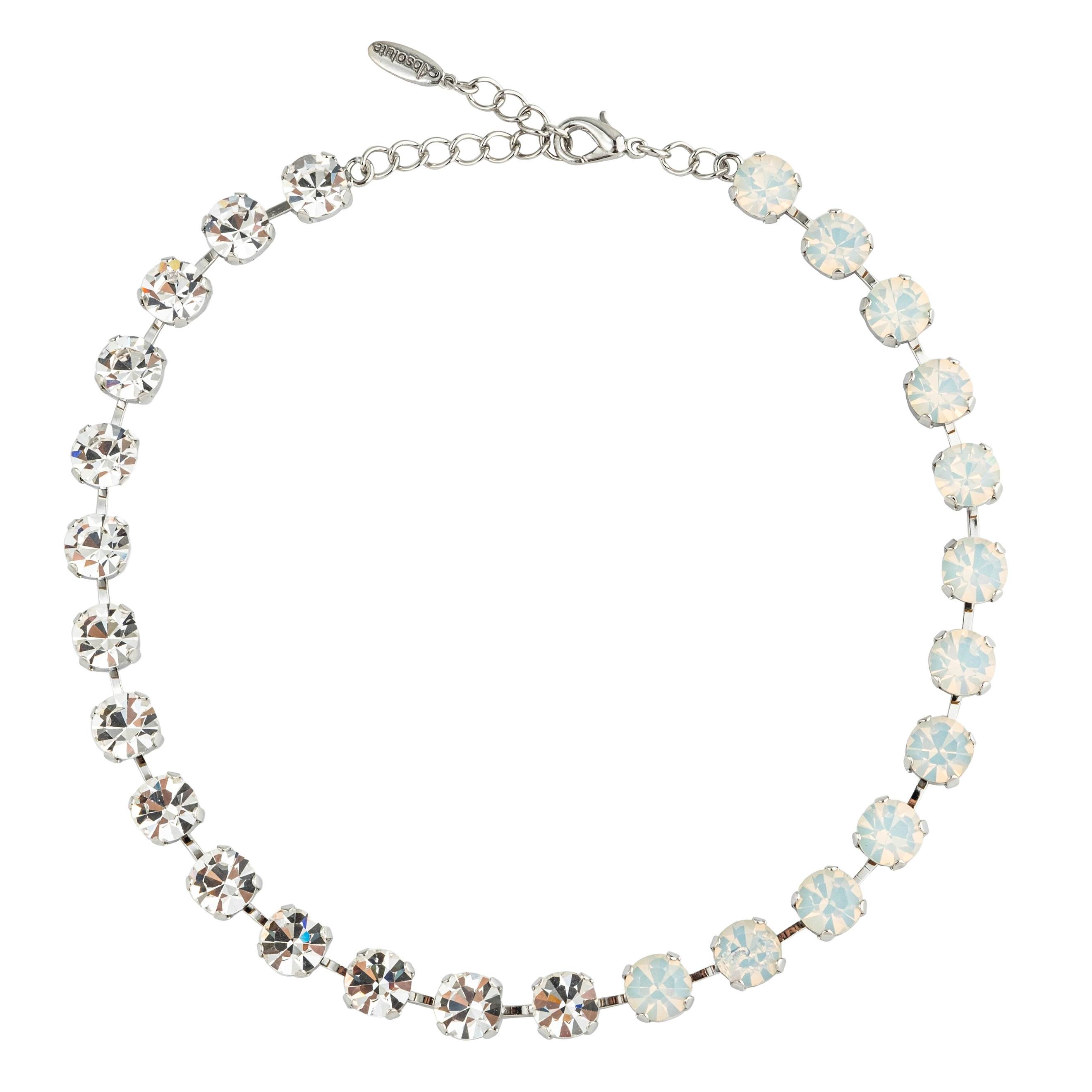 Silver-tone necklace with transparent and white stones