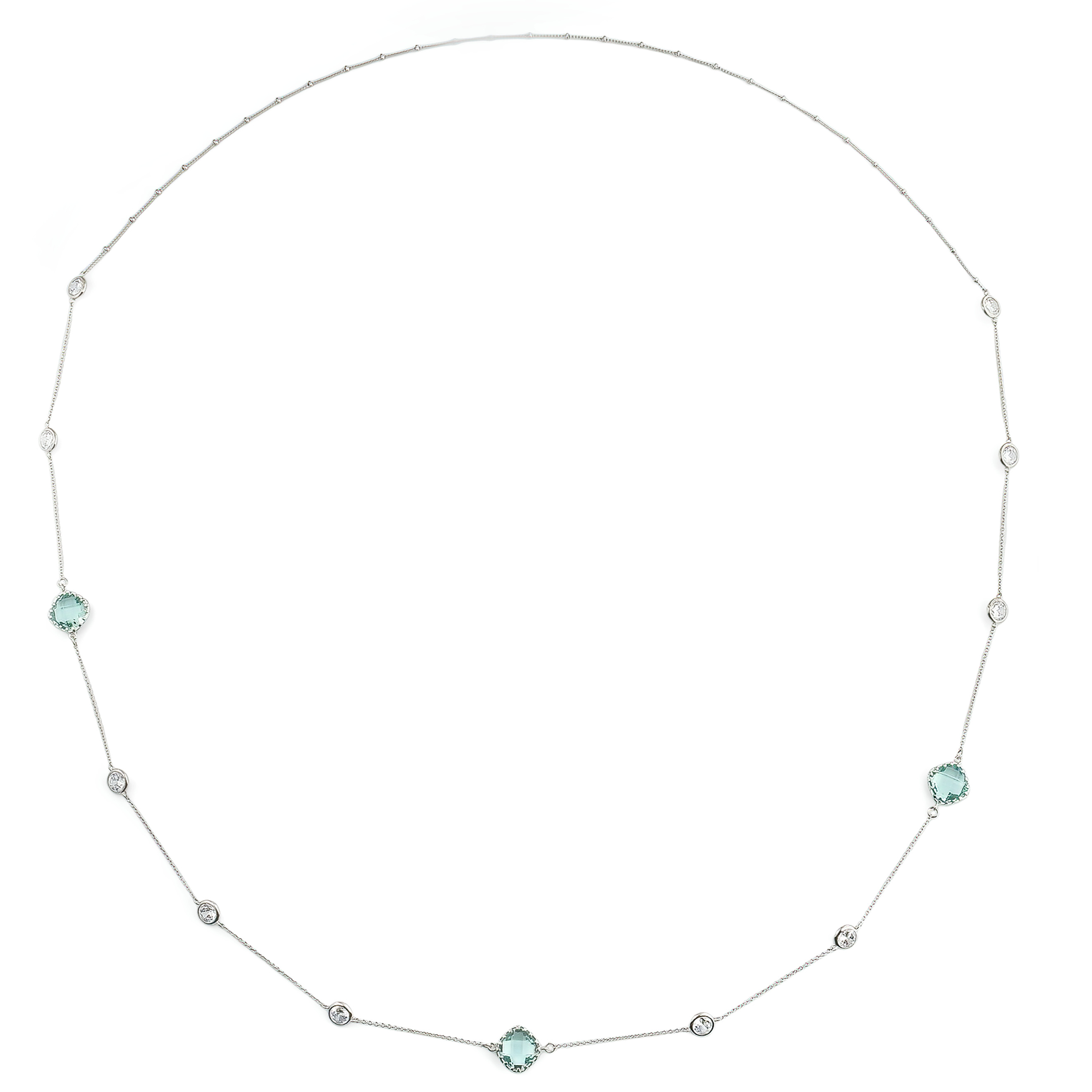 Silver necklace with green and white stones