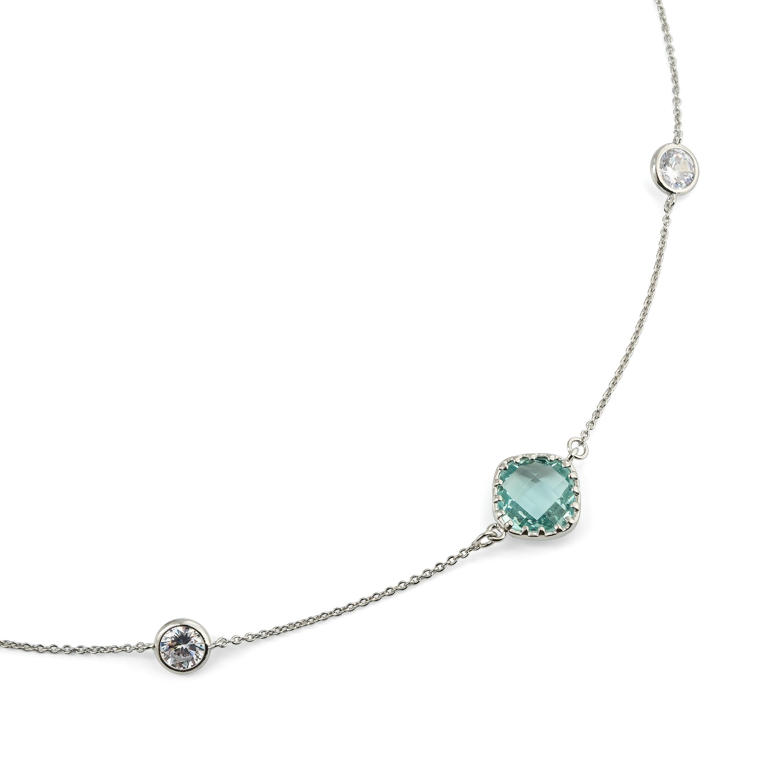 Silver necklace with green and white stones