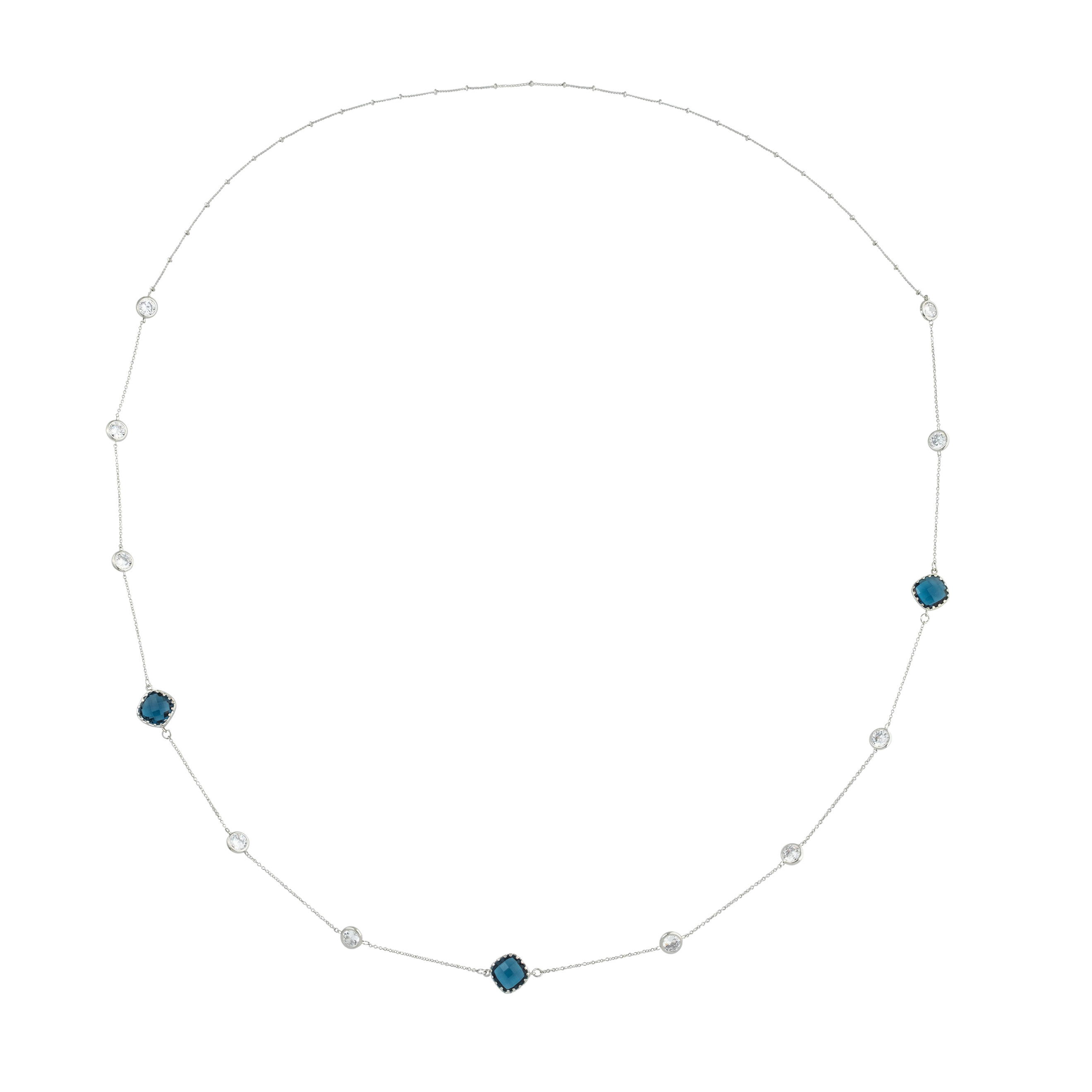 Silver necklace with blue and white stones