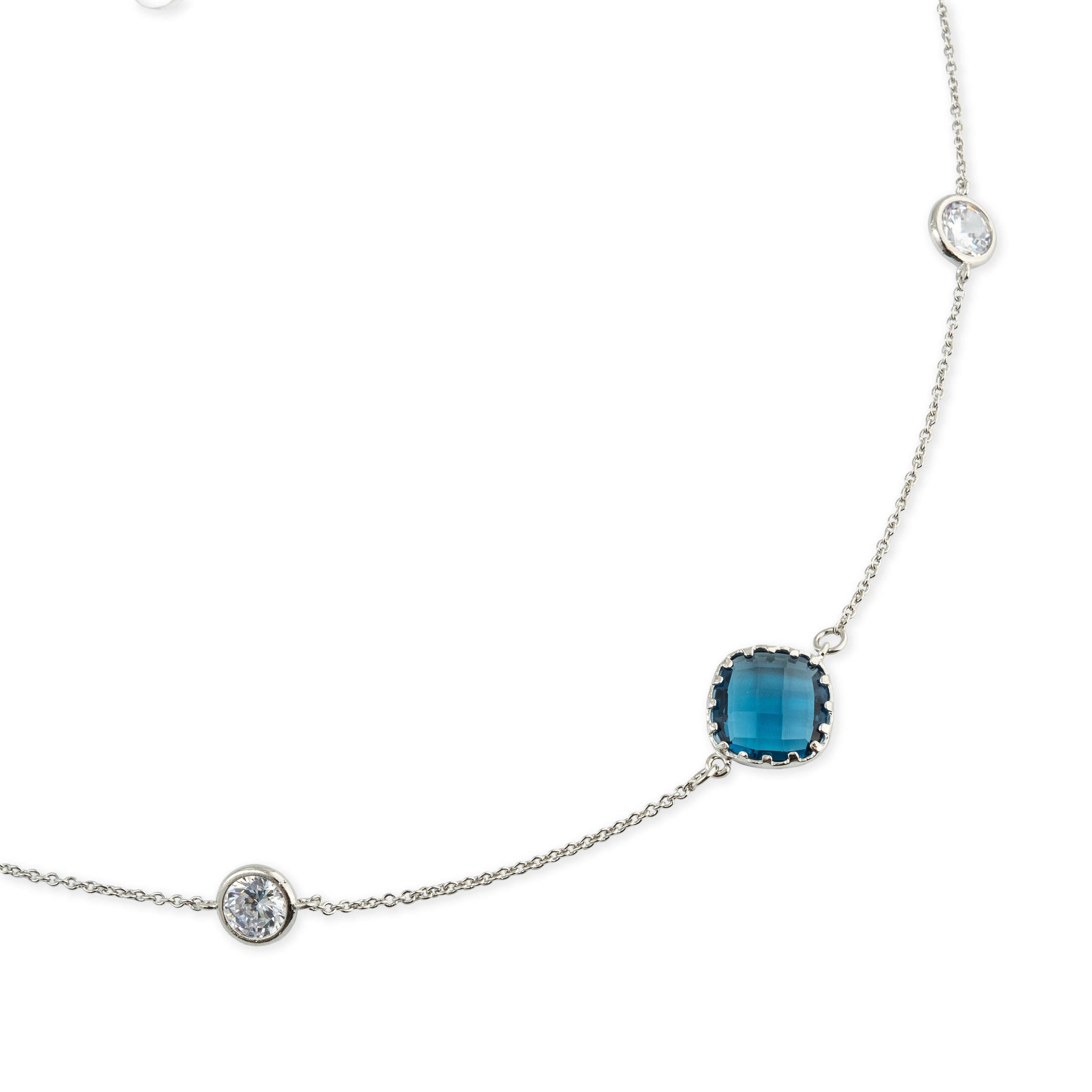 Silver necklace with blue and white stones