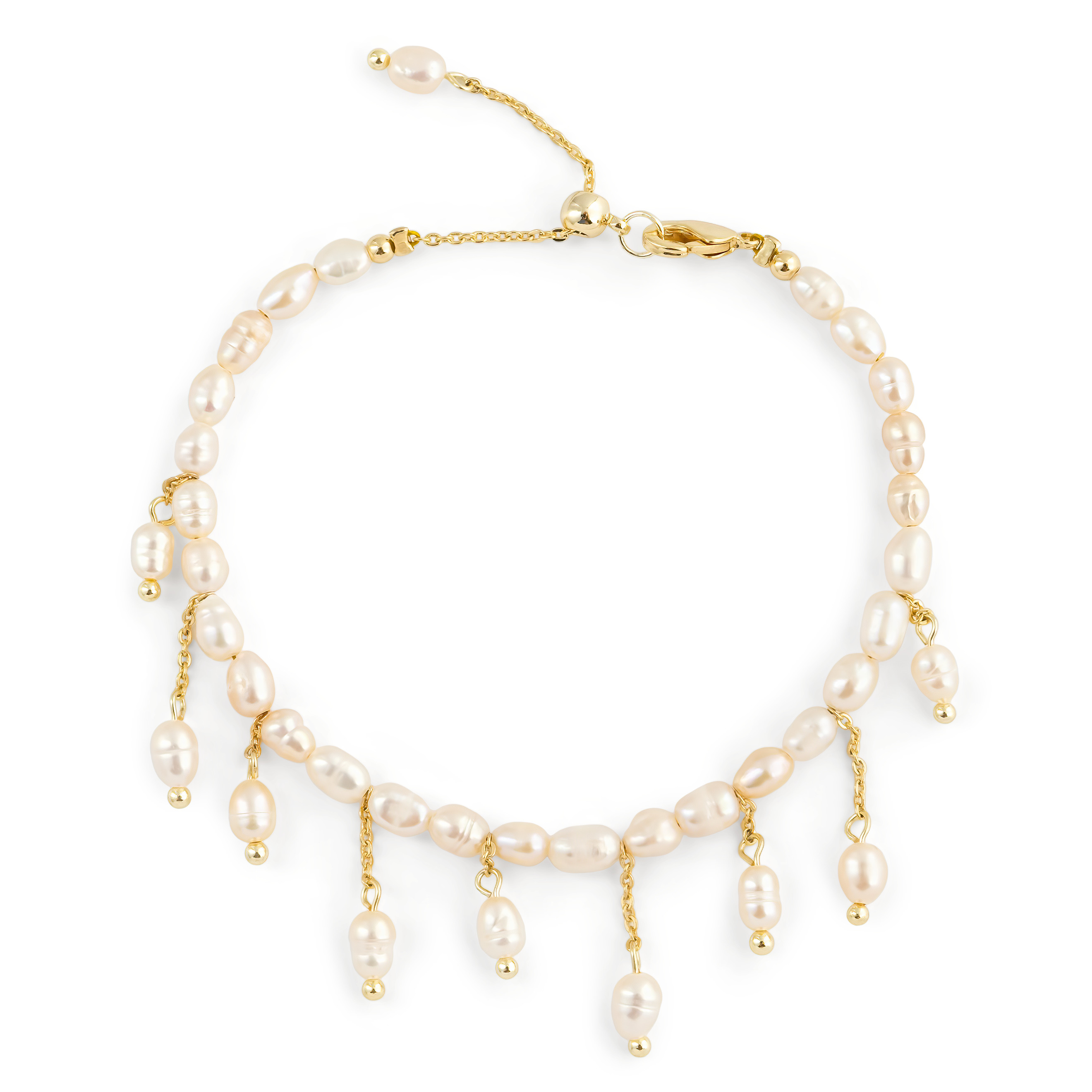 Golden pearl bracelet with pendants
