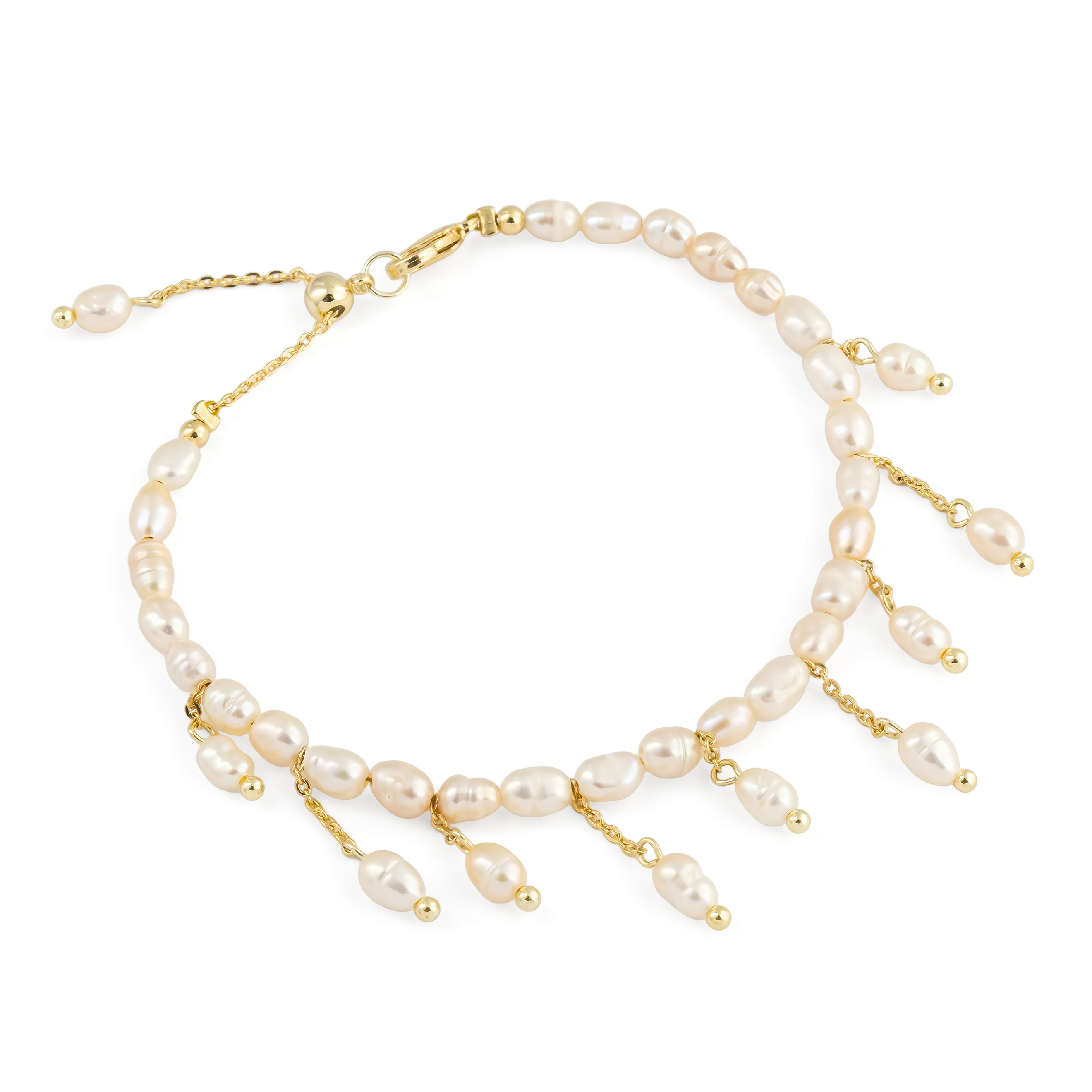 Golden pearl bracelet with pendants