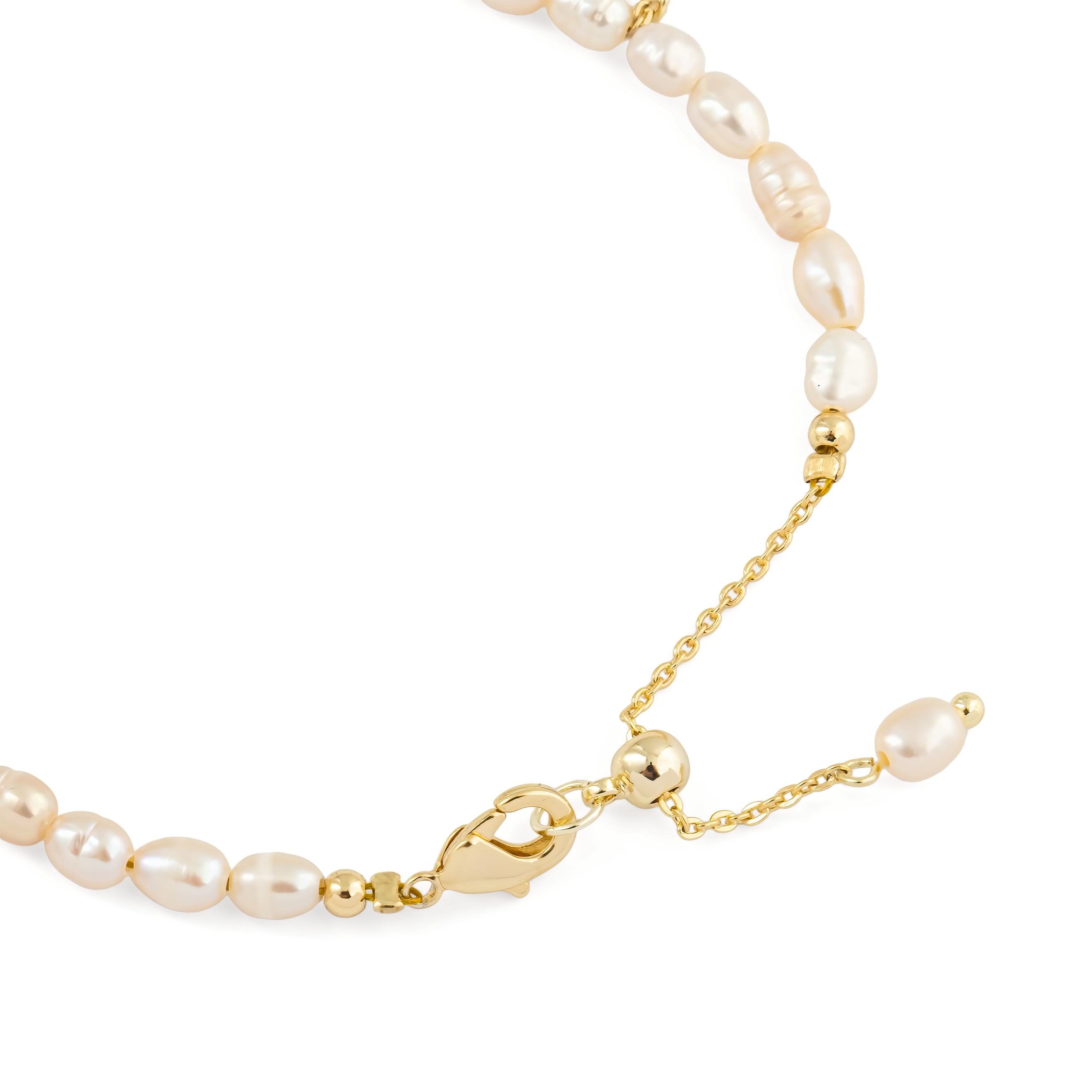Golden pearl bracelet with pendants