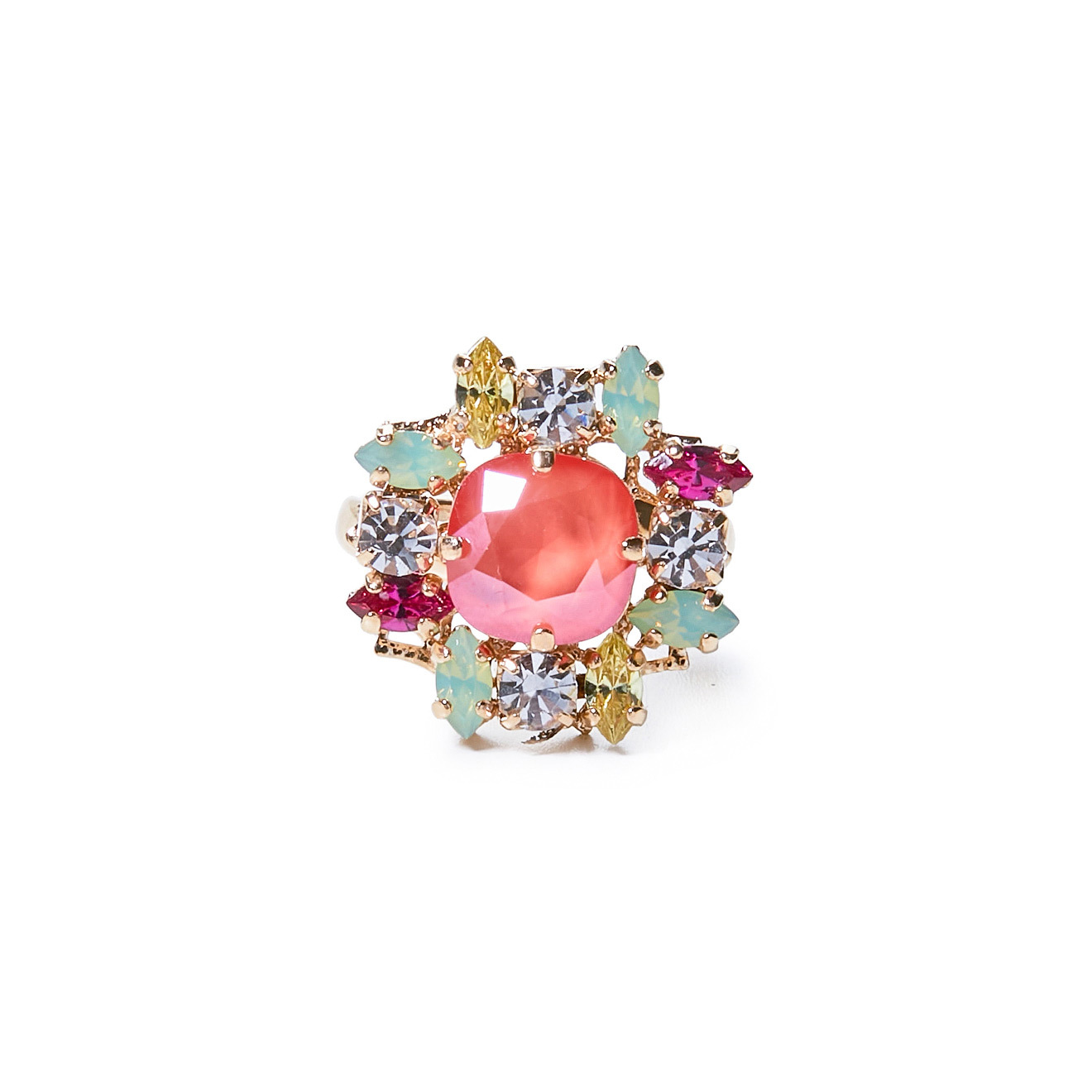 Позолоченное кольцо с цветными кристаллами Swarovski