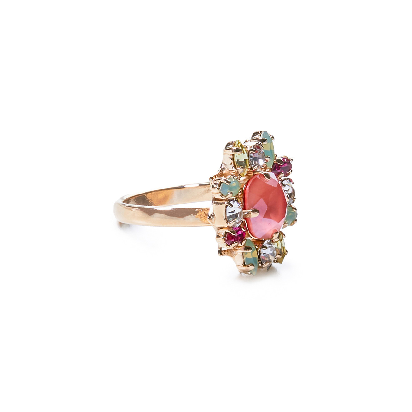 Позолоченное кольцо с цветными кристаллами Swarovski