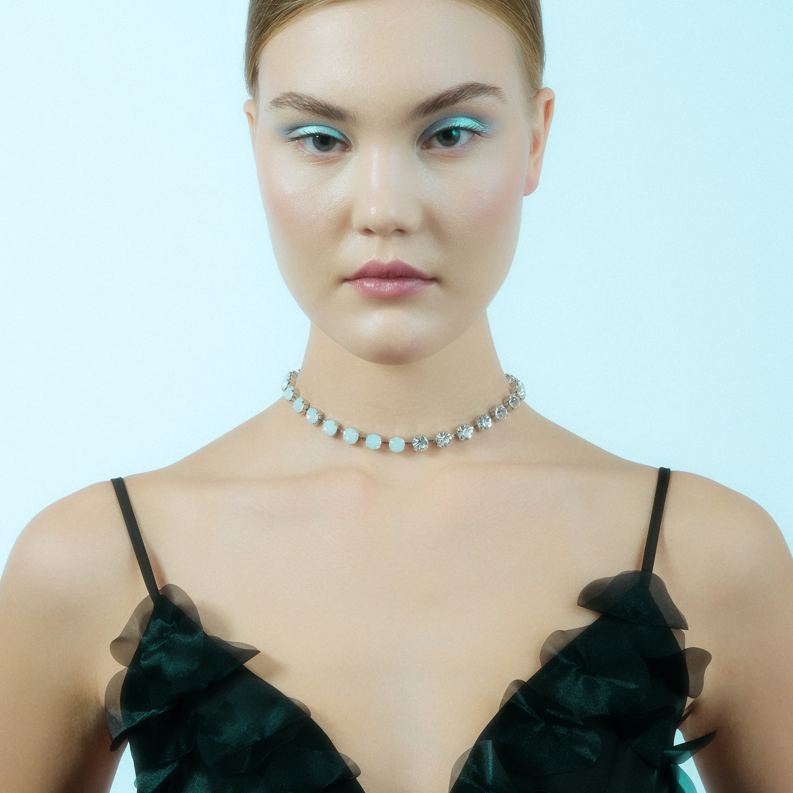 Silver-tone necklace with transparent and white stones
