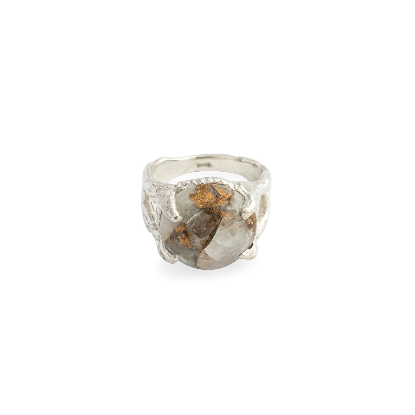 Kintsugi Jewelry Серебряное кольцо Silence с кальцитом kintsugi jewelry черненые серьги из серебра silence с обсидианом