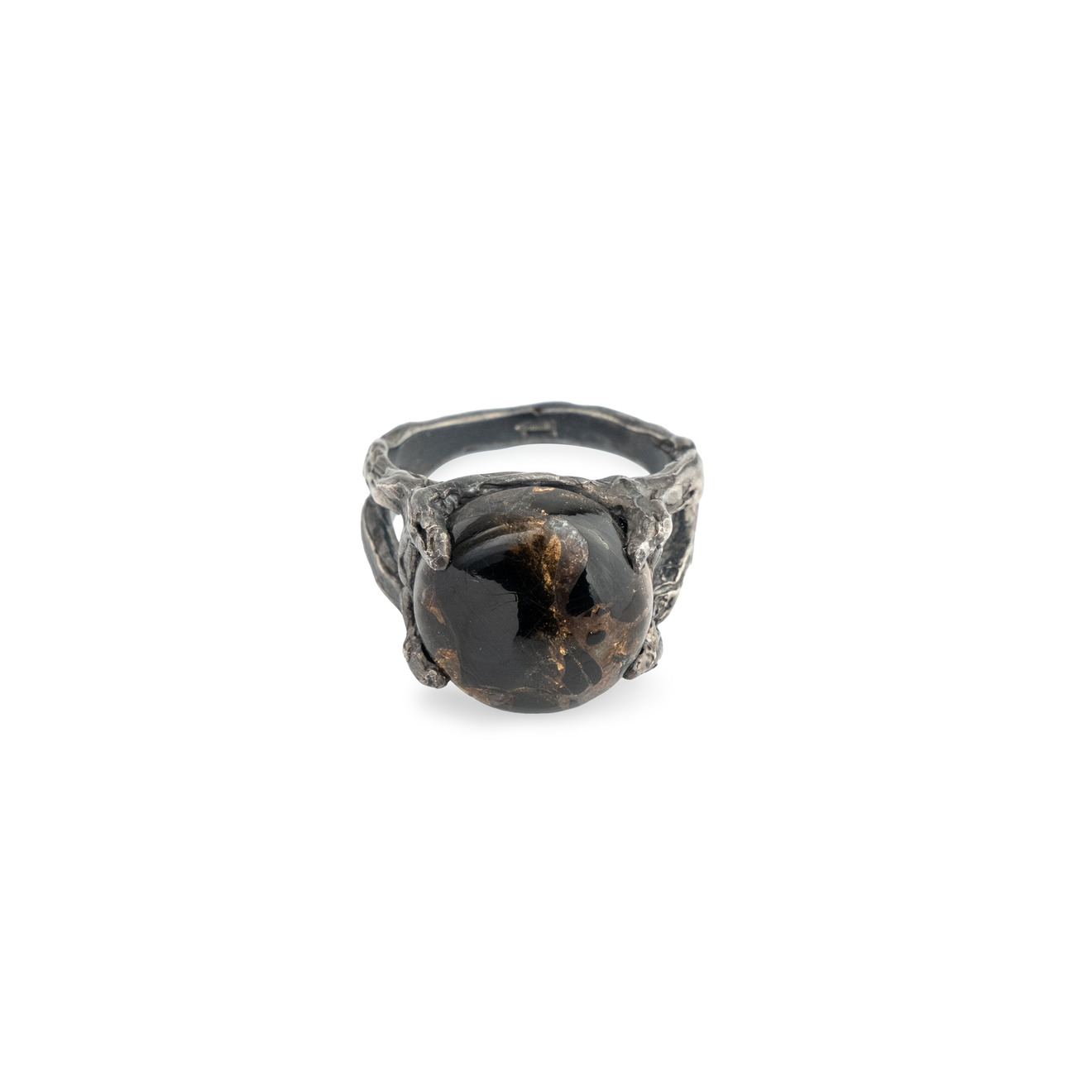 Kintsugi Jewelry Черненое кольцо из серебра Silence с обсидианом