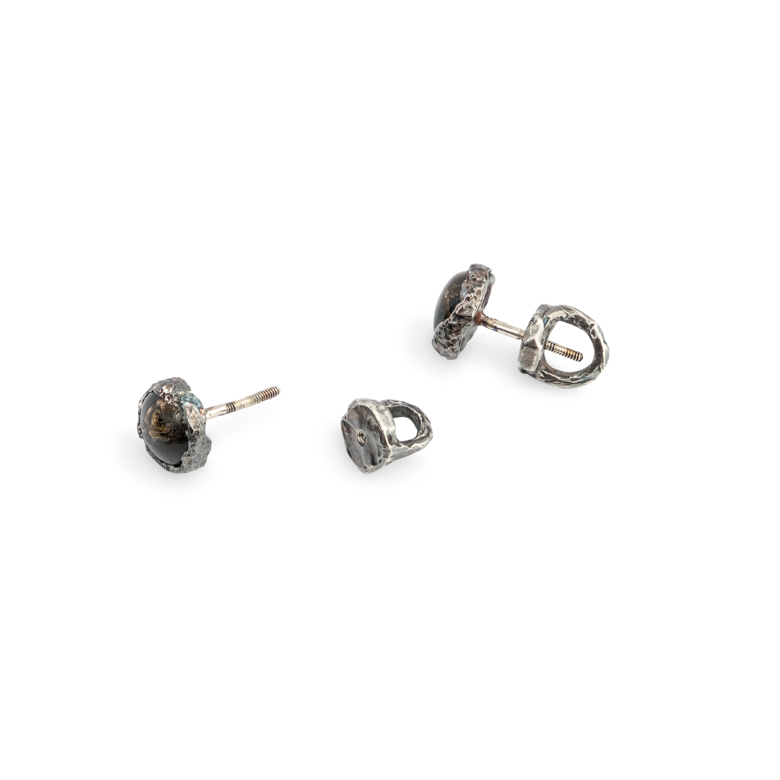 Black Silence Silver Earrings with Obsidian