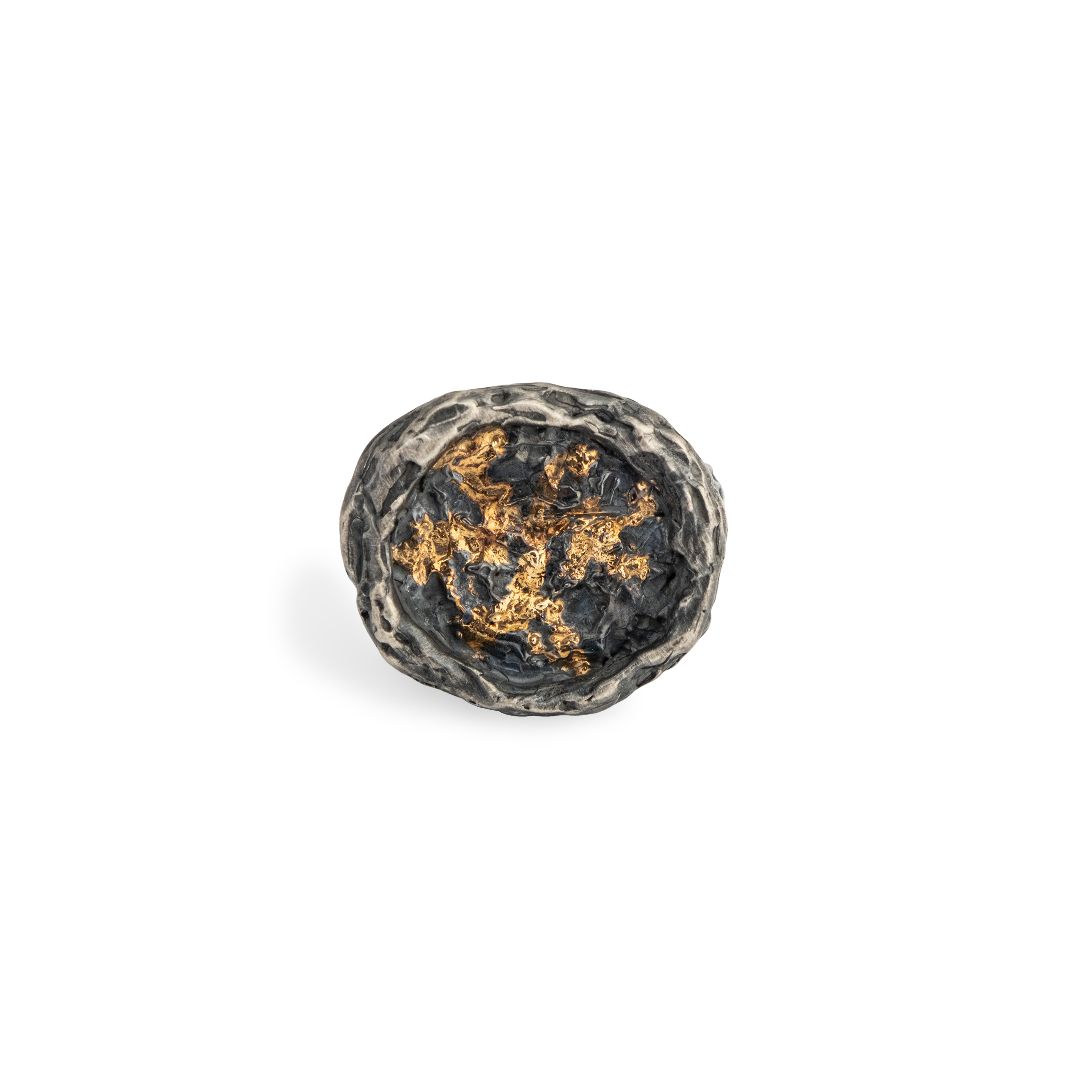Кольца с крупной вставкой Kintsugi Jewelry Черненое кольцо из серебра с позолотой Wabi