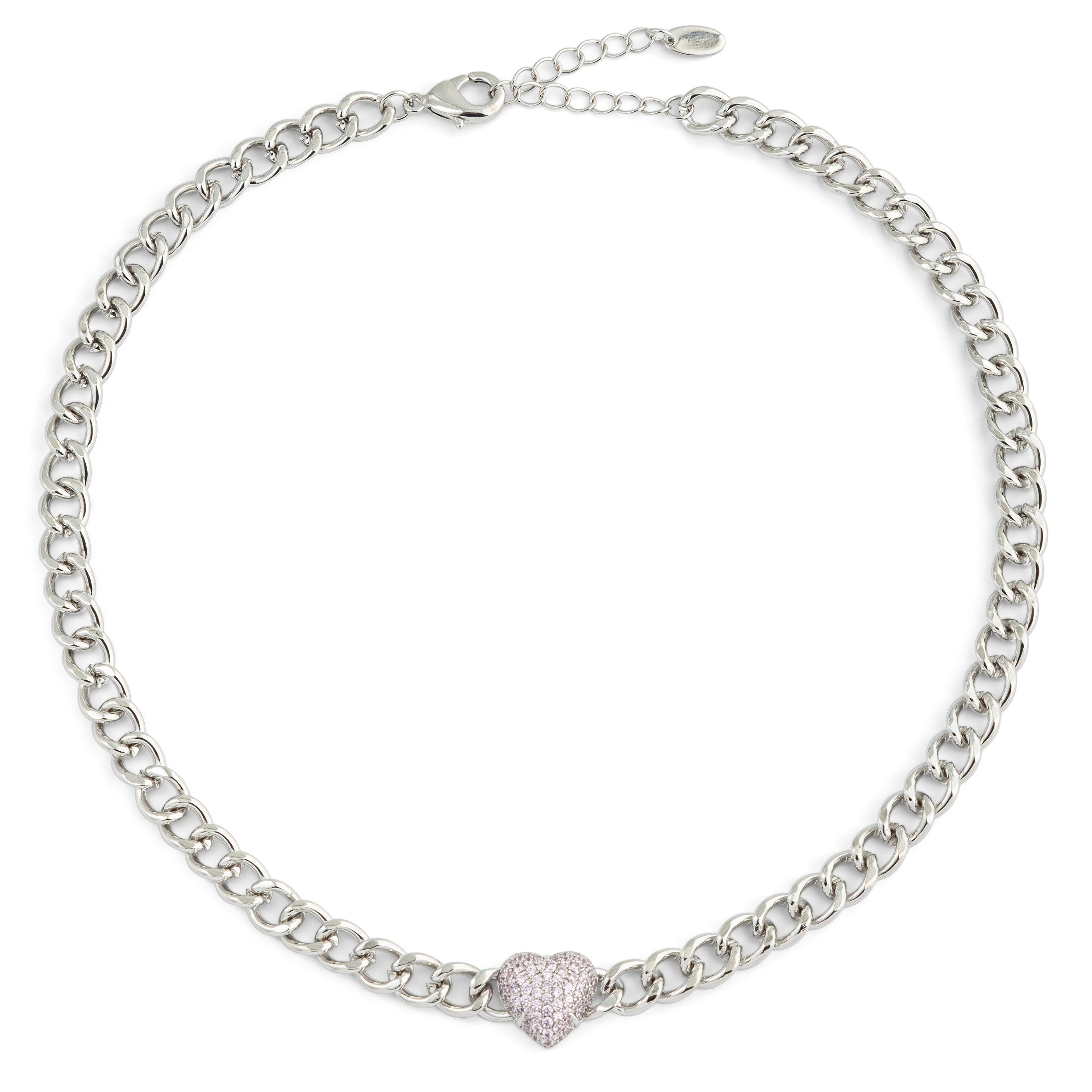 Silver chain with pink heart