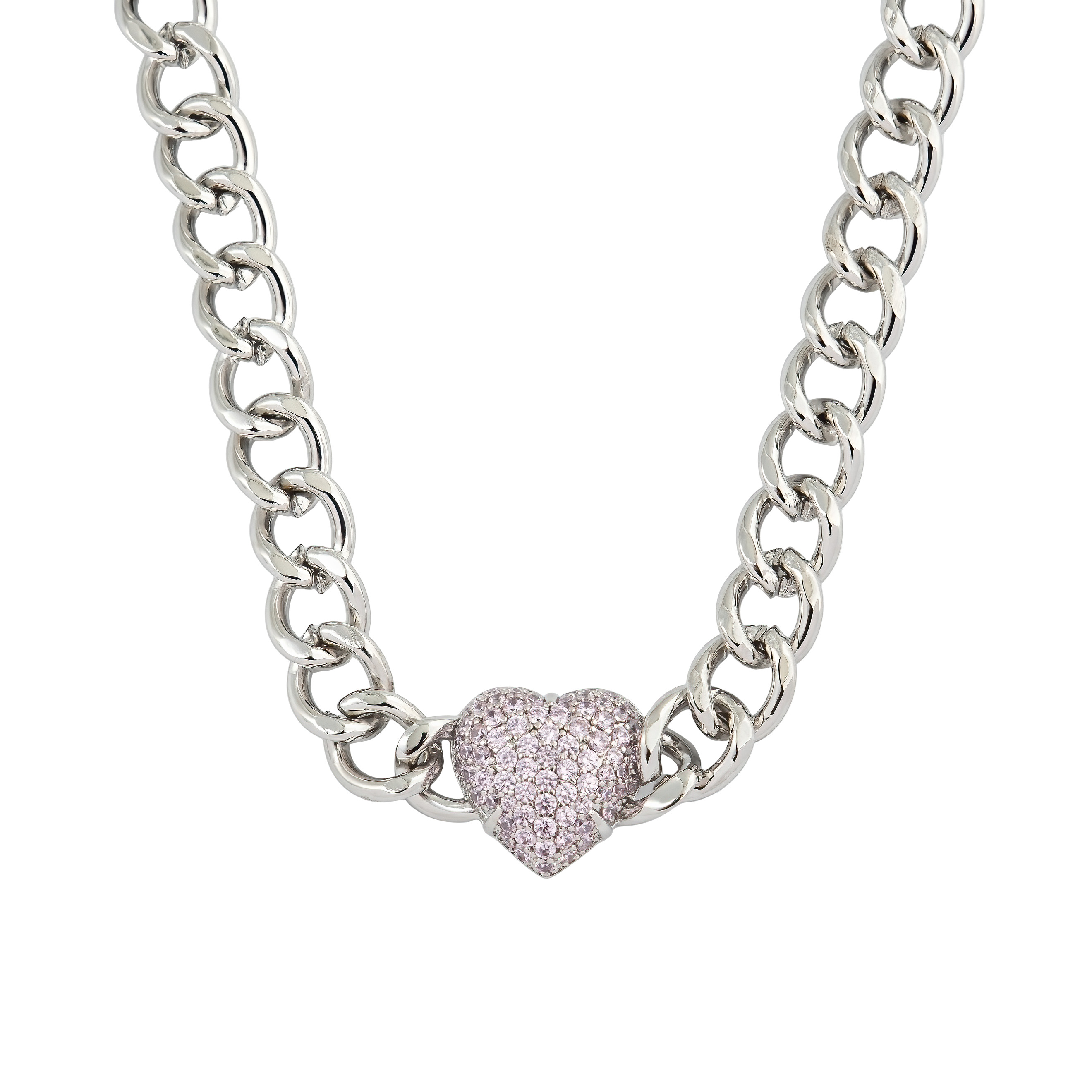 Silver chain with pink heart