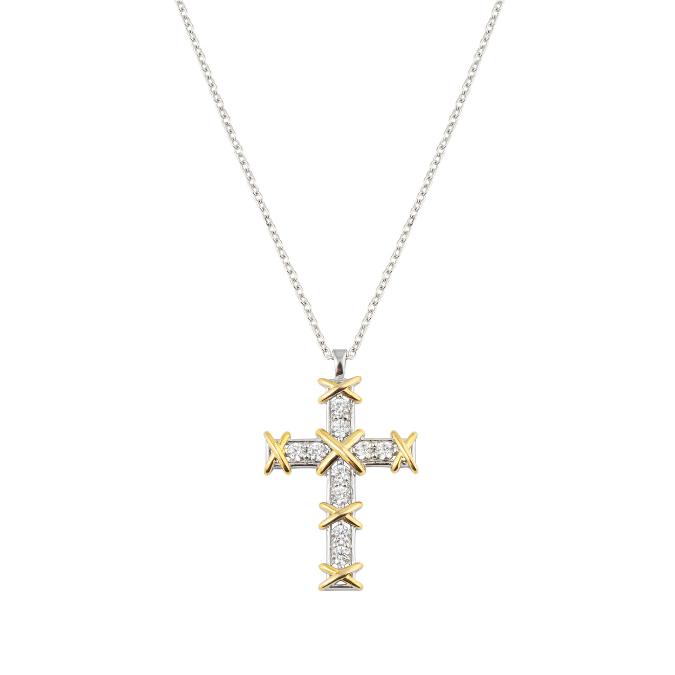 SKYE Серебряное колье-крест с золотистыми вставками и кристаллами