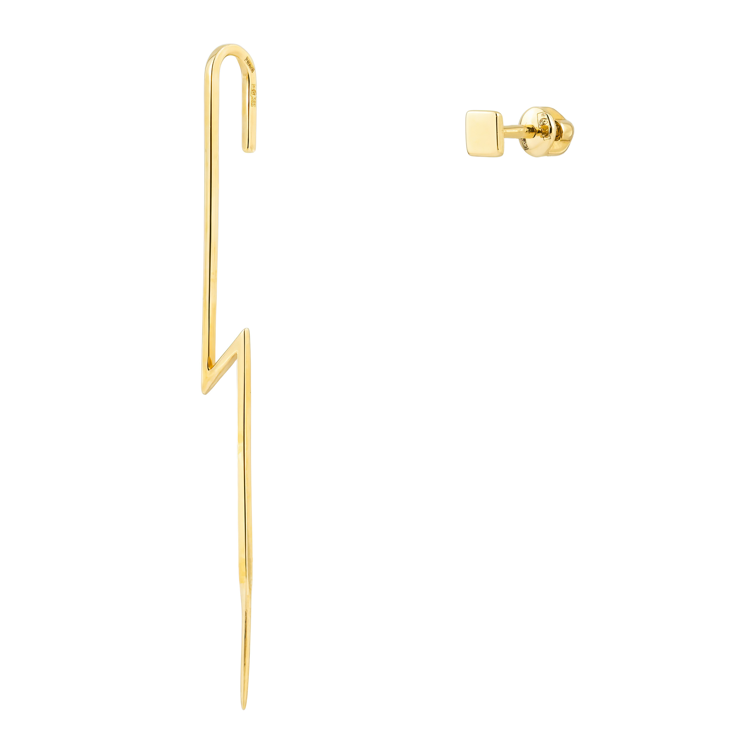 Asymmetric gold arrow earrings with yellow crystal