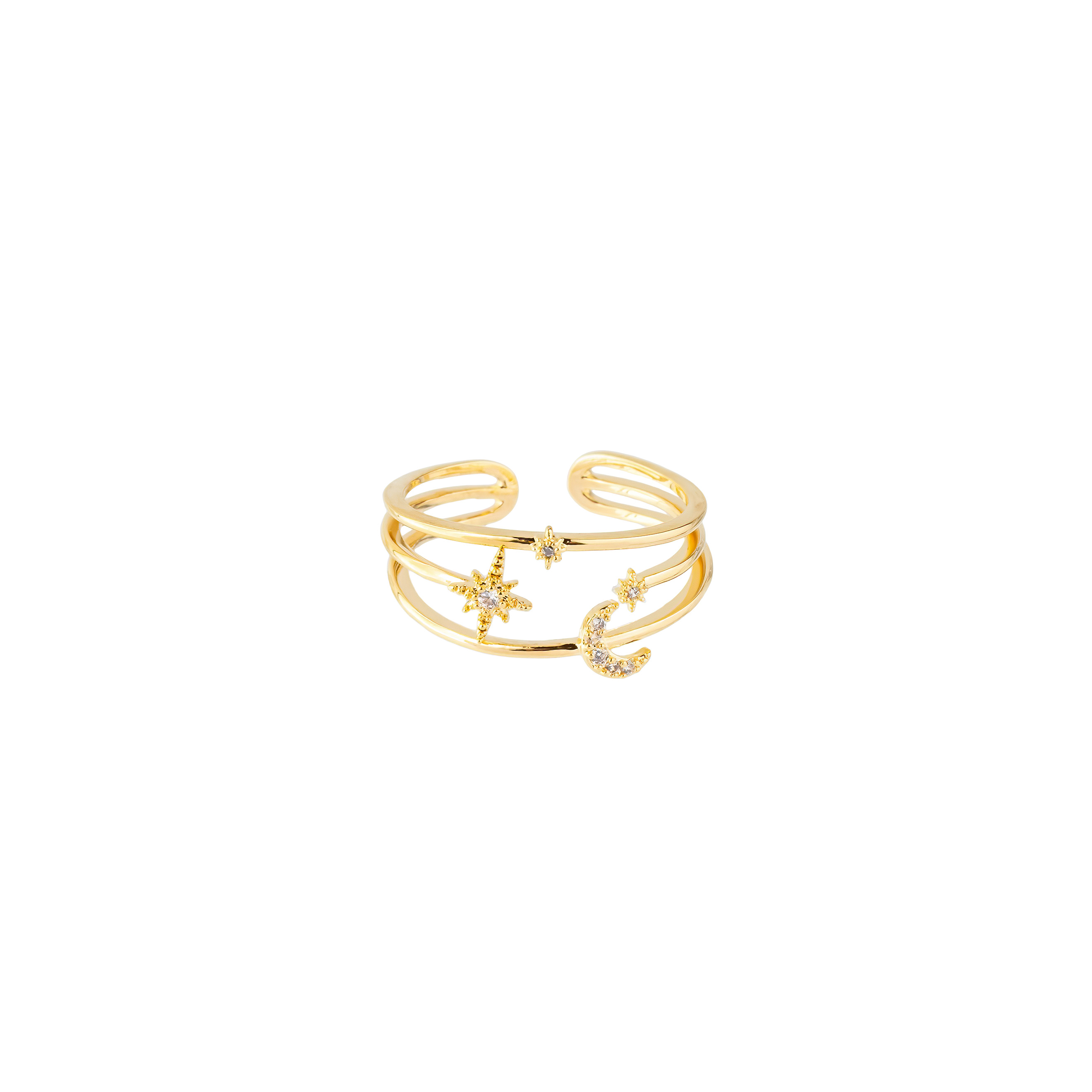 Golden ring with moon and star