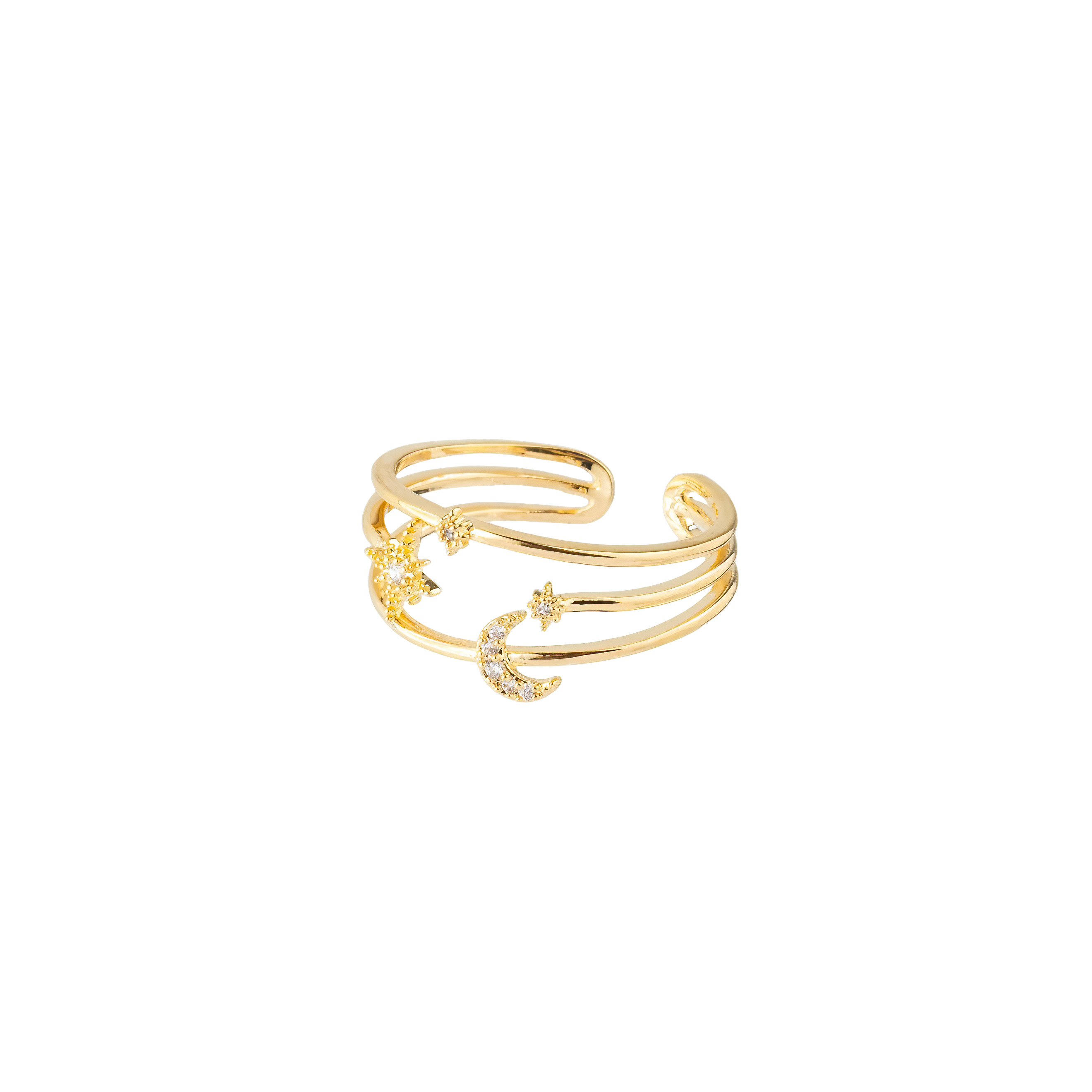 Golden ring with moon and star