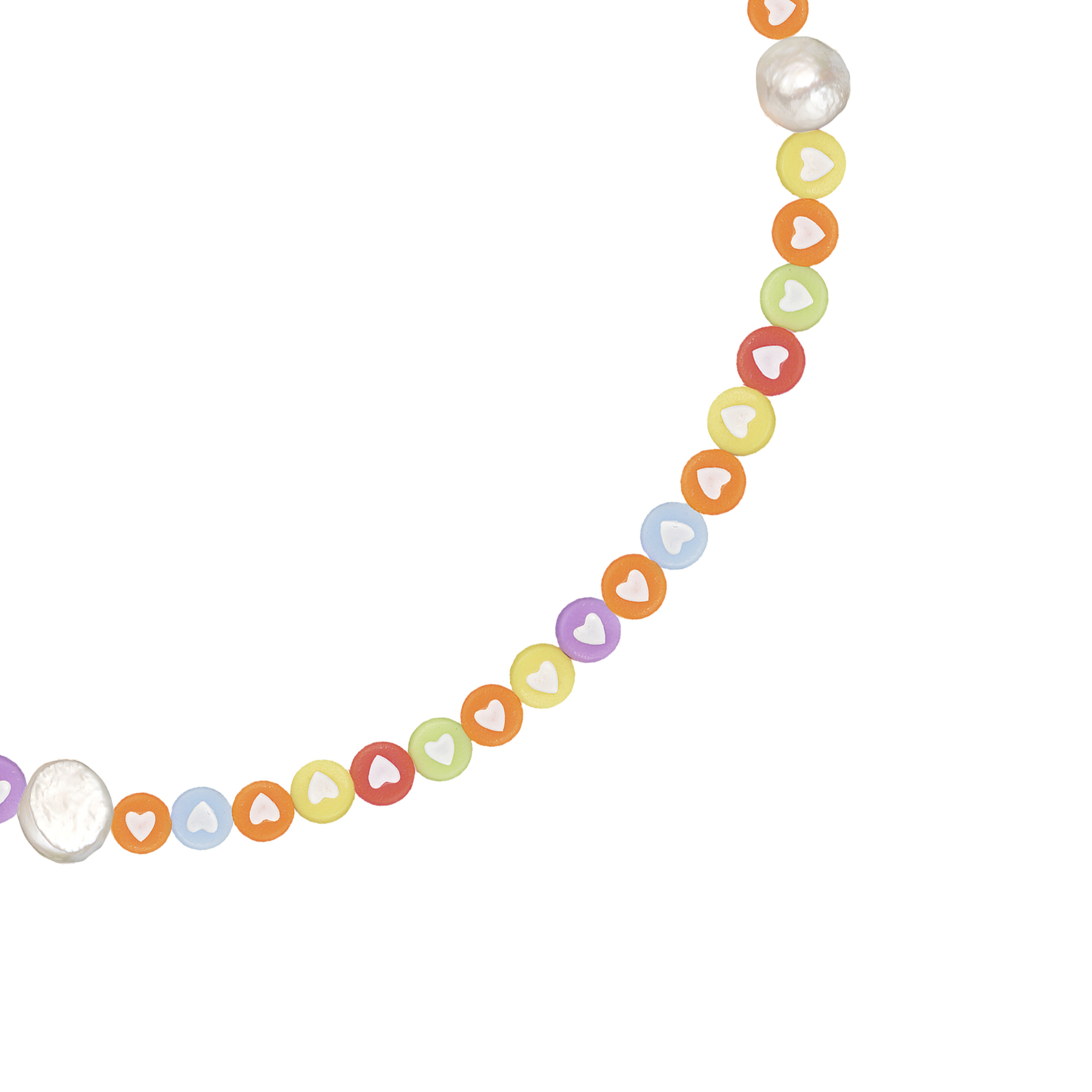 Necklace made of multicolored hearts and large pearls