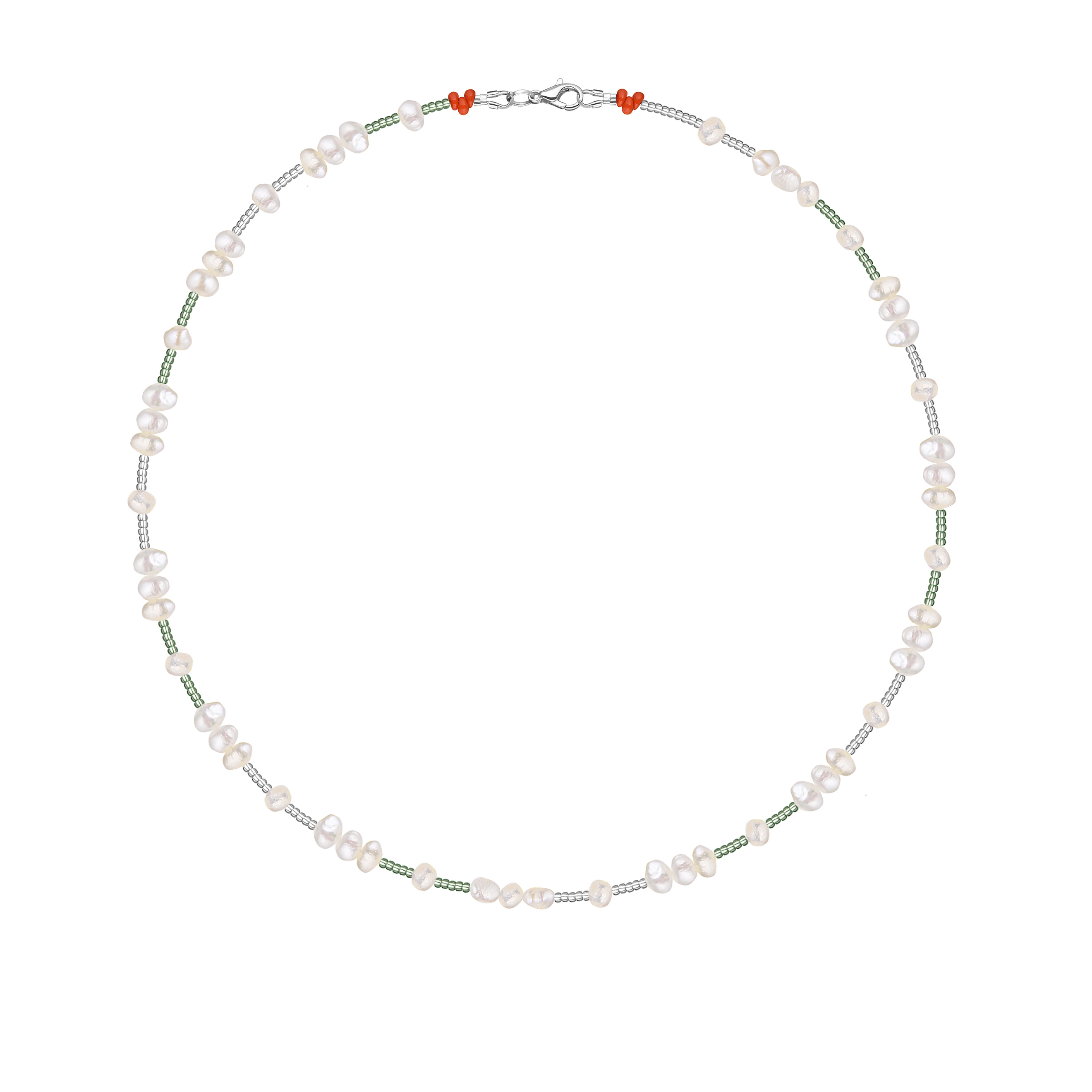 Silver-green necklace made of small pearls