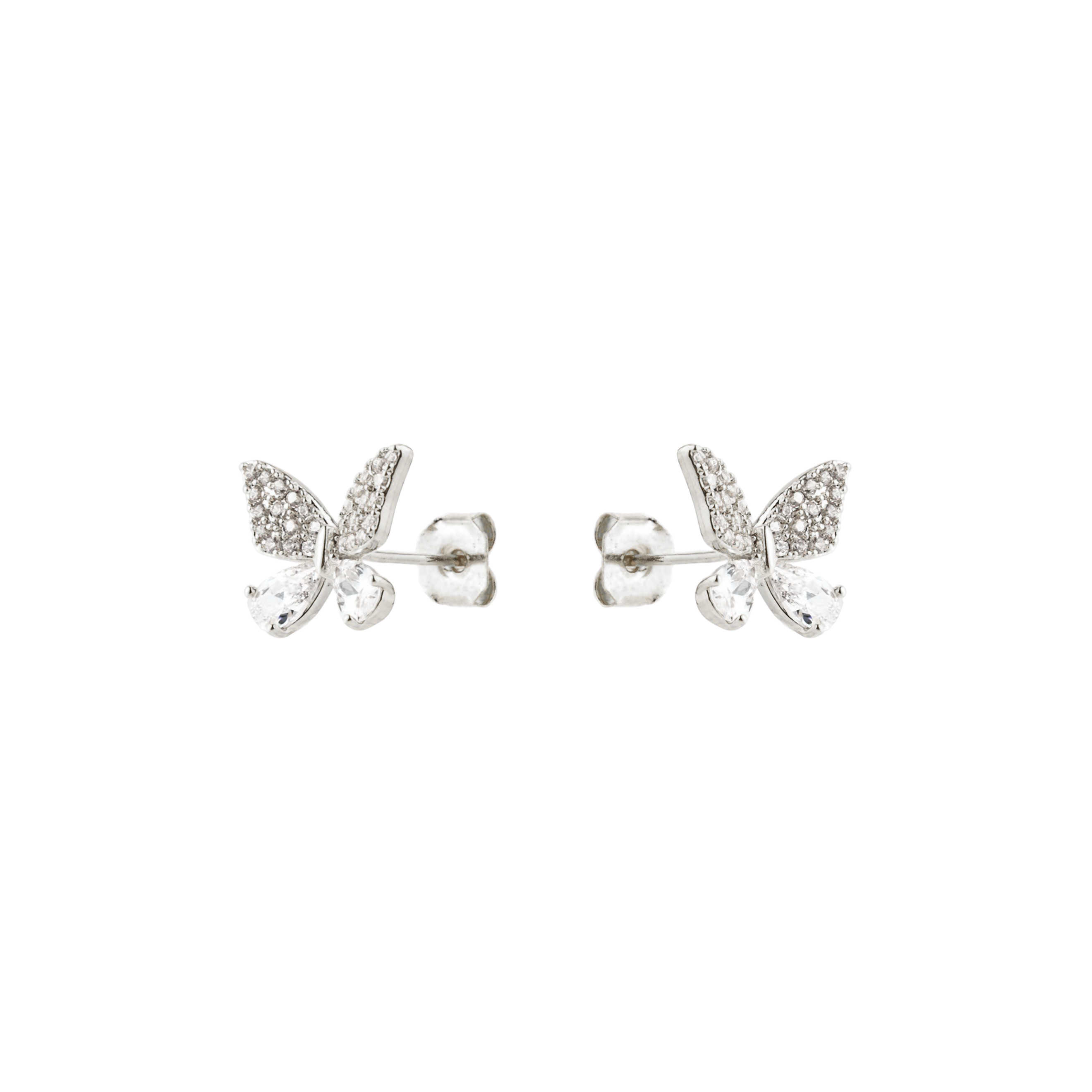 Silver stud earrings with butterflies