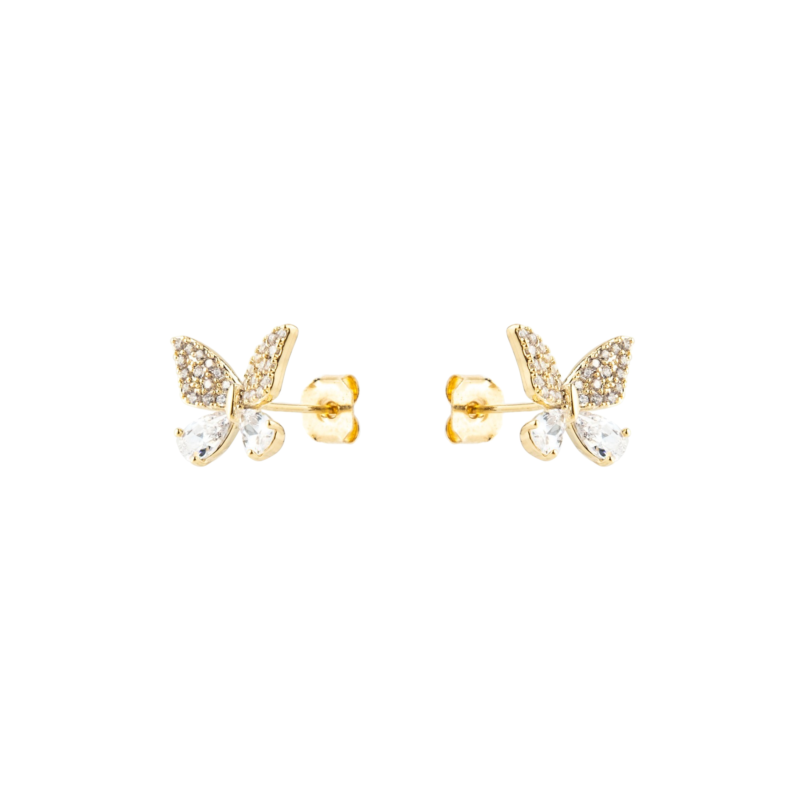 Golden stud earrings with butterflies