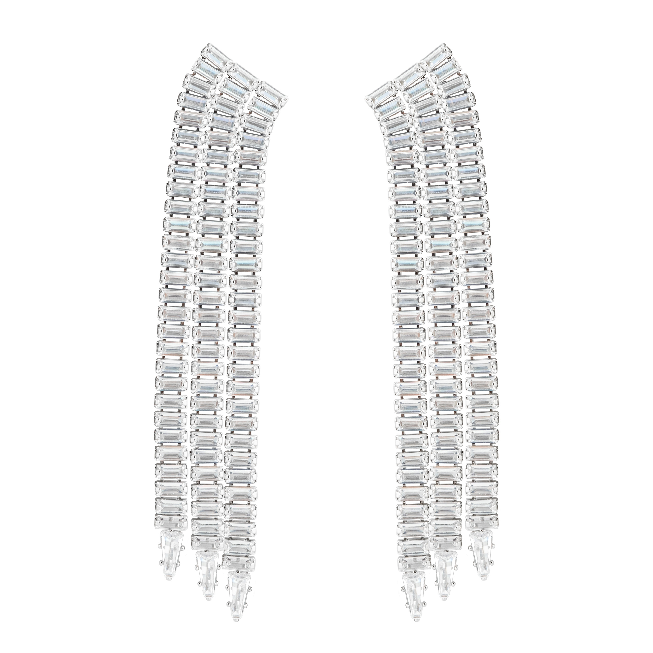 Silver earrings with long crystal track pendants