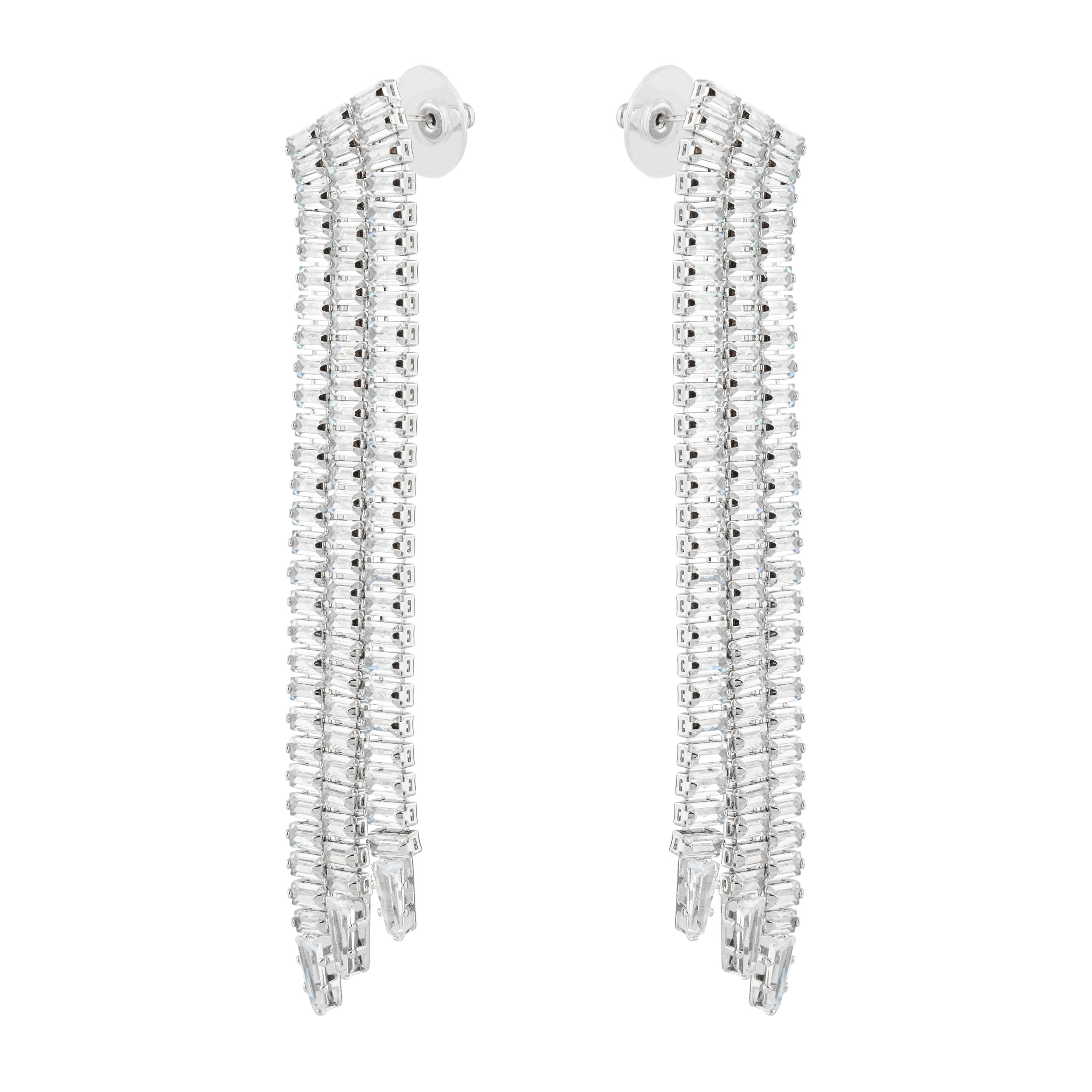 Silver earrings with long crystal track pendants