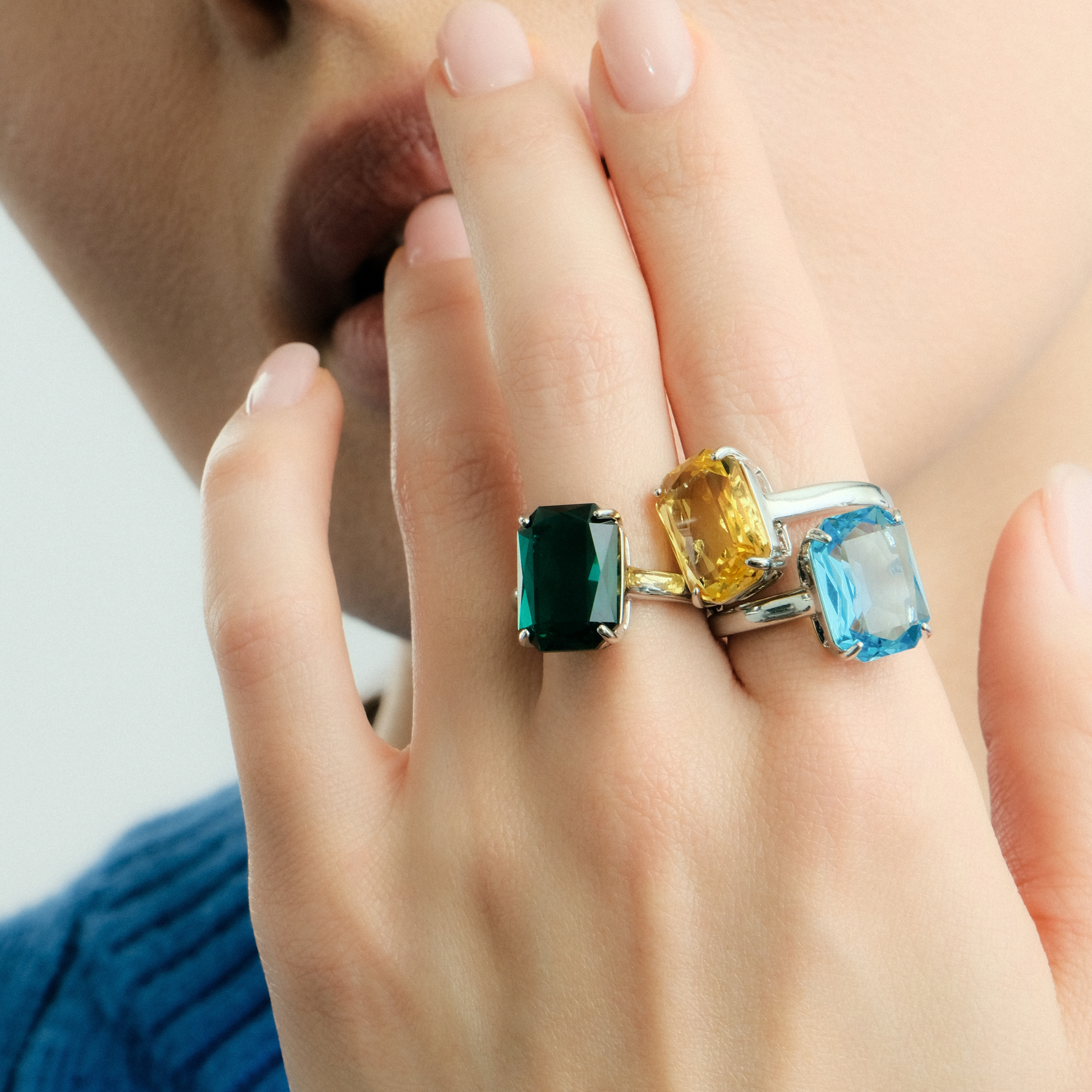 Silver ring with blue stone