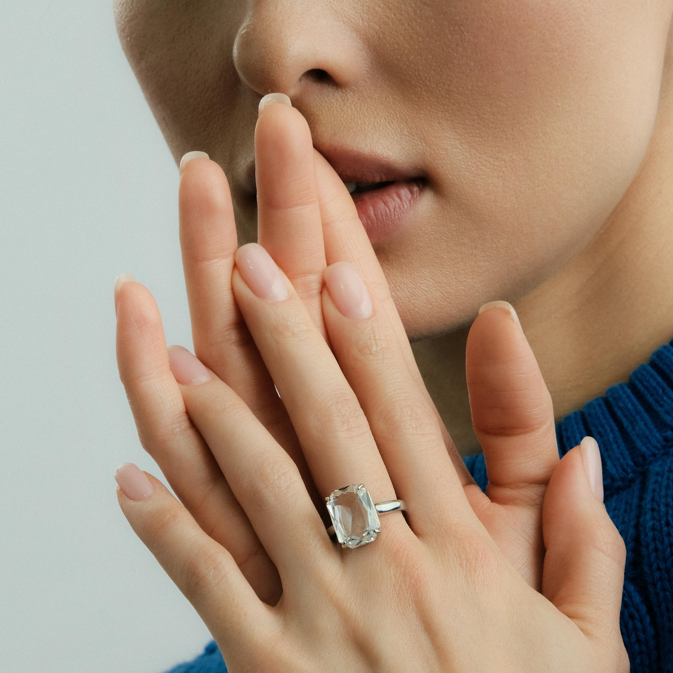 Silver ring with white stone