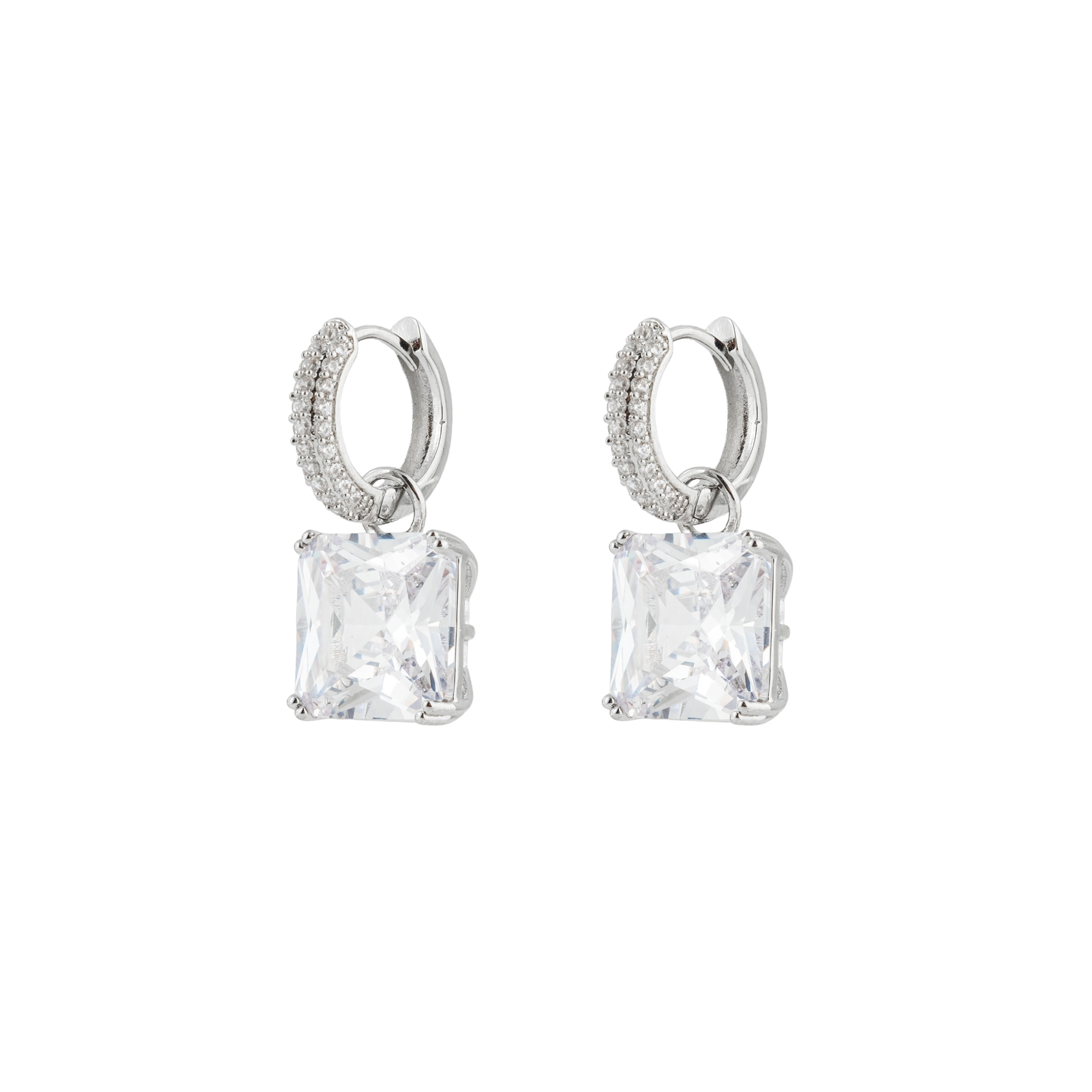 Silver earrings with a white stone