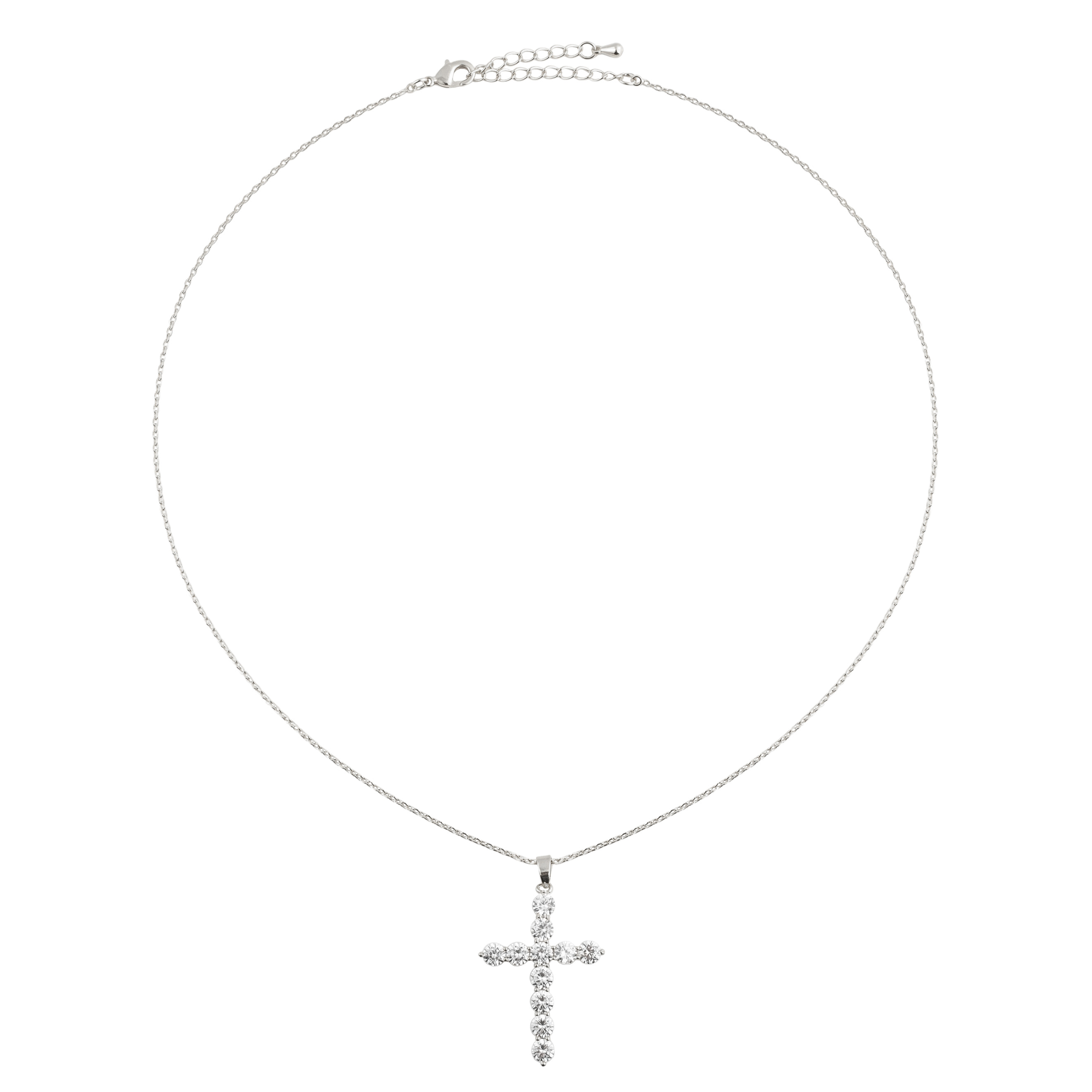 Silver chain with a large crystal cross