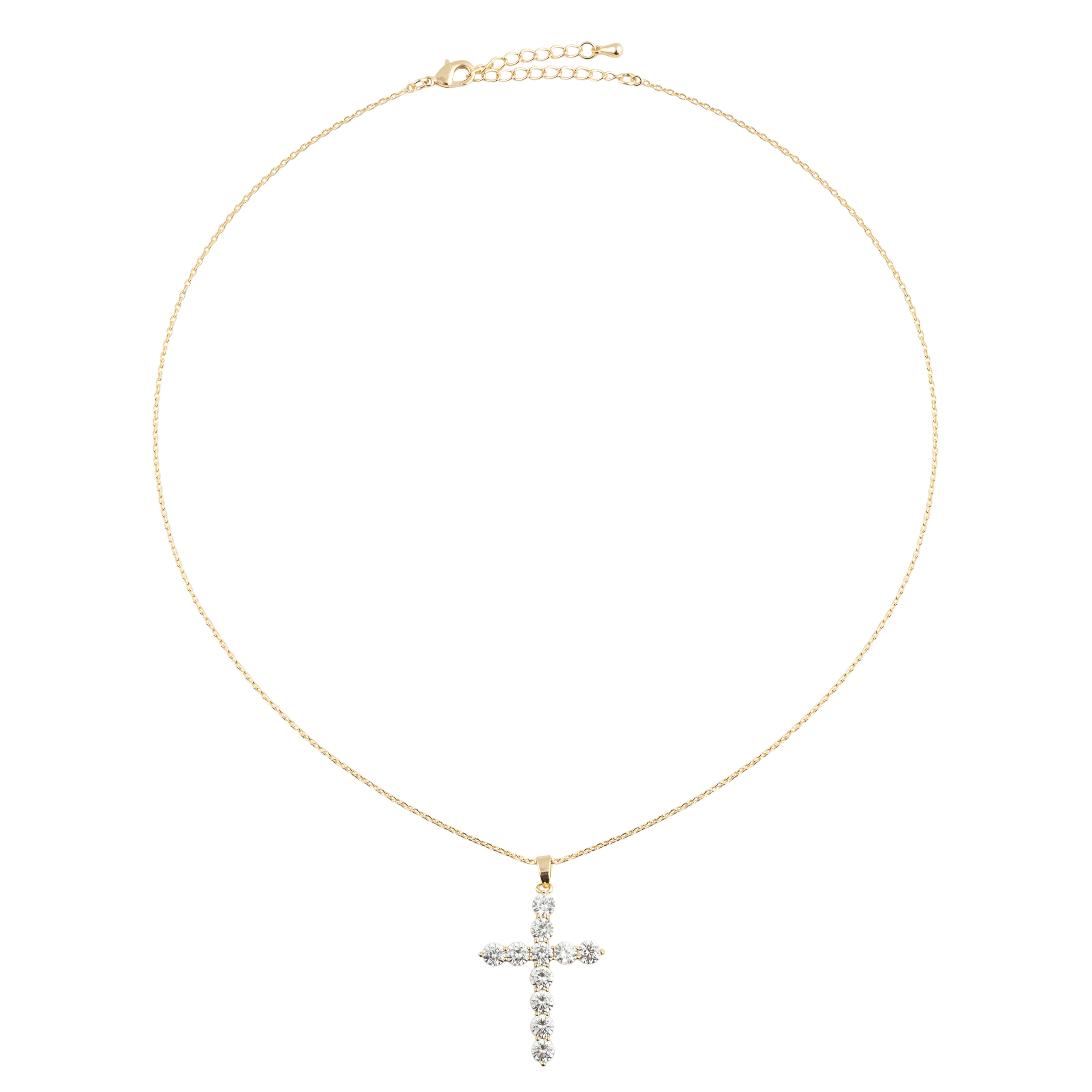 A large gold chain with a crystal cross