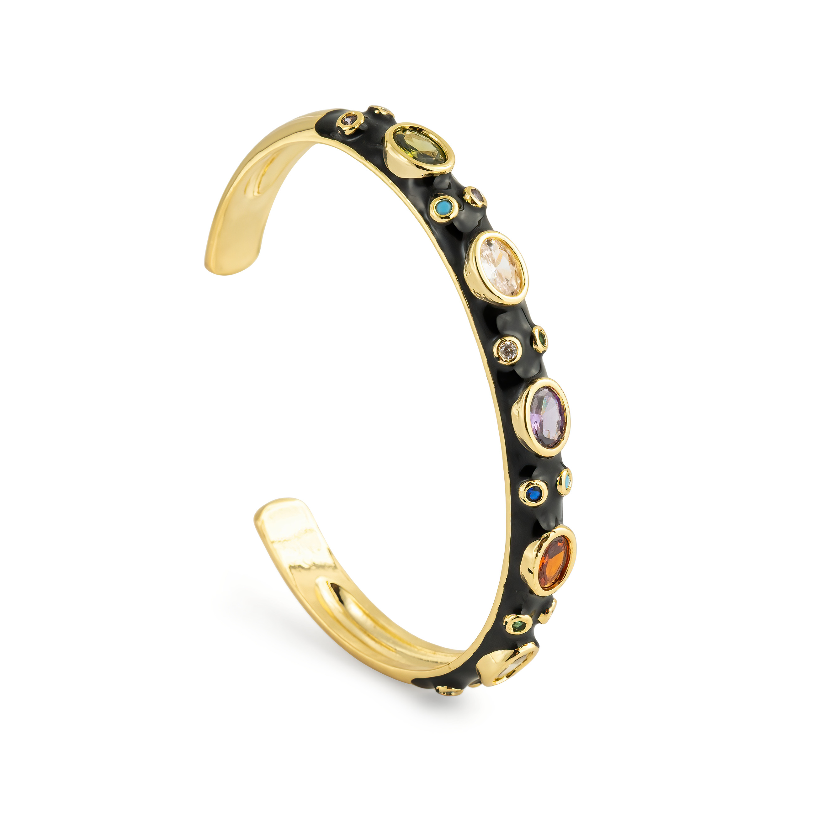 Gold-plated black bracelet with BLACK CANDY STONE crystals