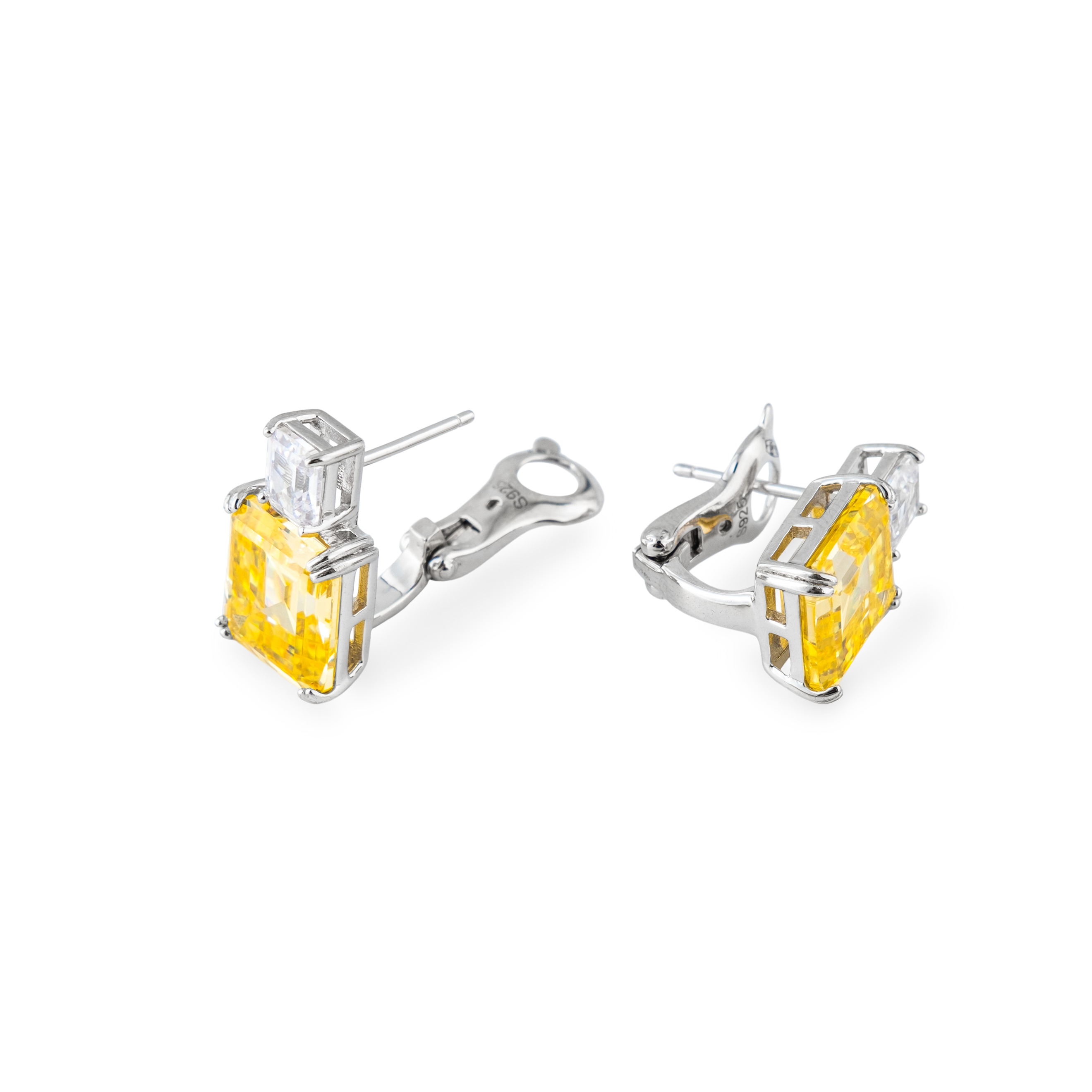 Серебряные серьги с желтым и белым кристаллом
