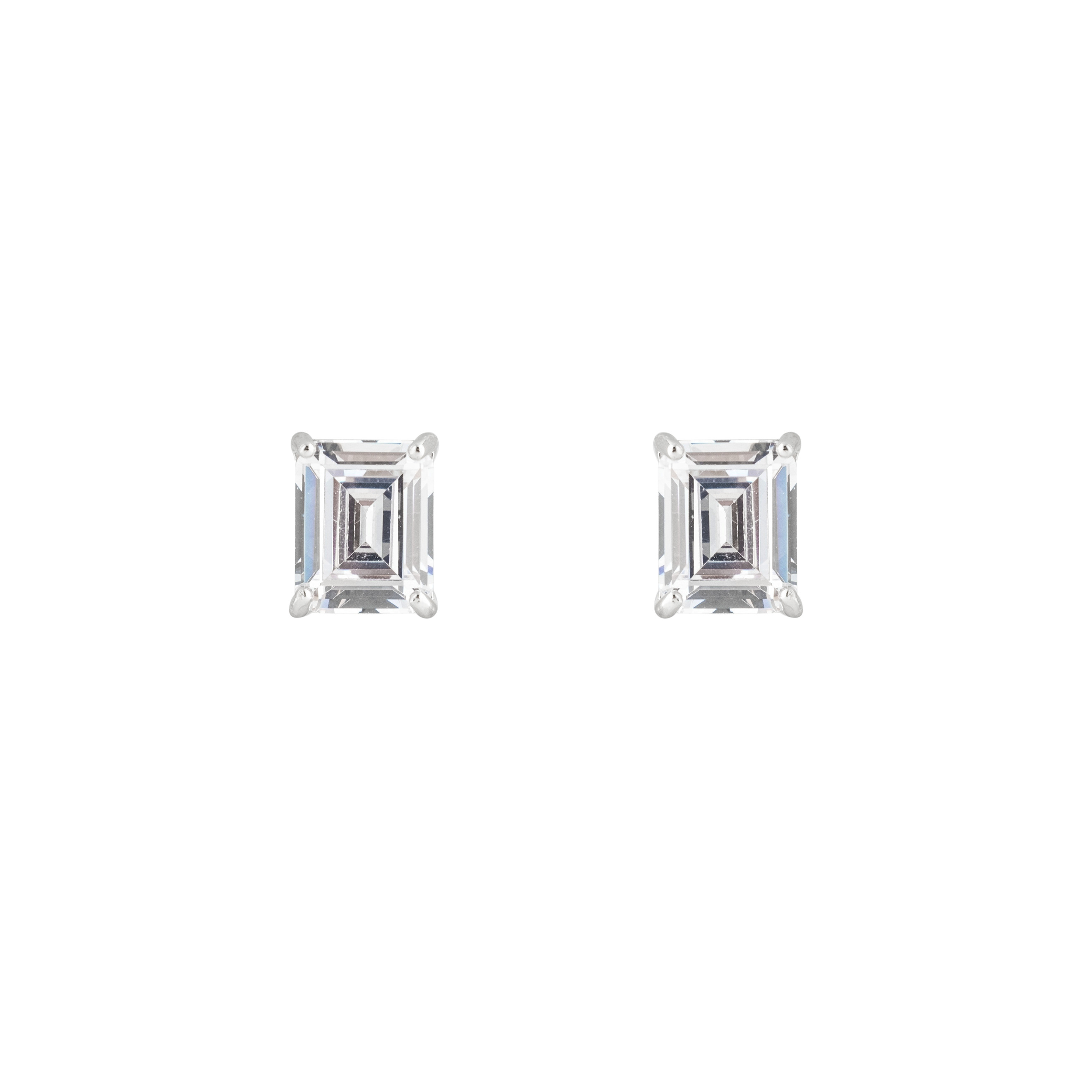 Silver stud earrings with white crystal