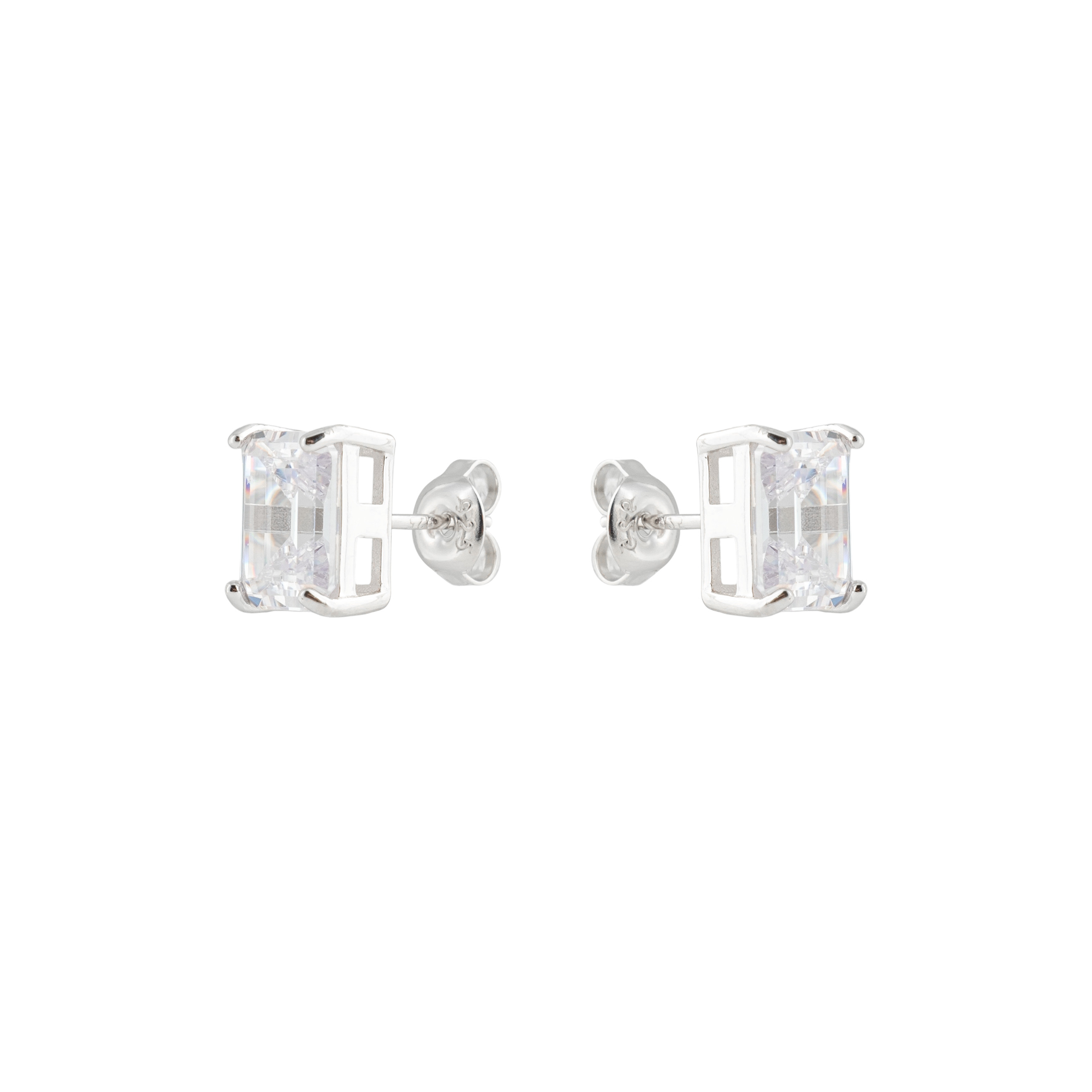 Silver stud earrings with white crystal