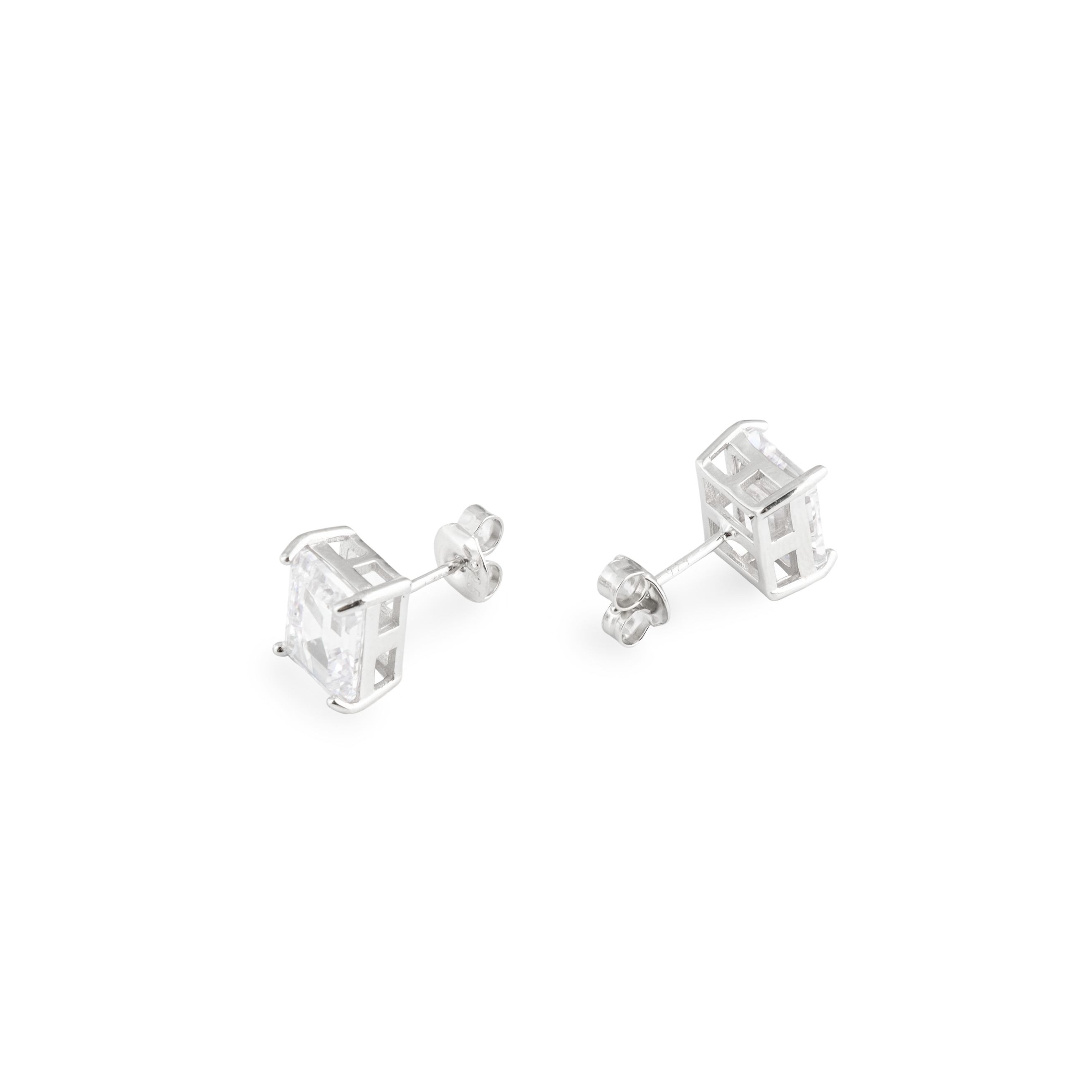 Silver stud earrings with white crystal