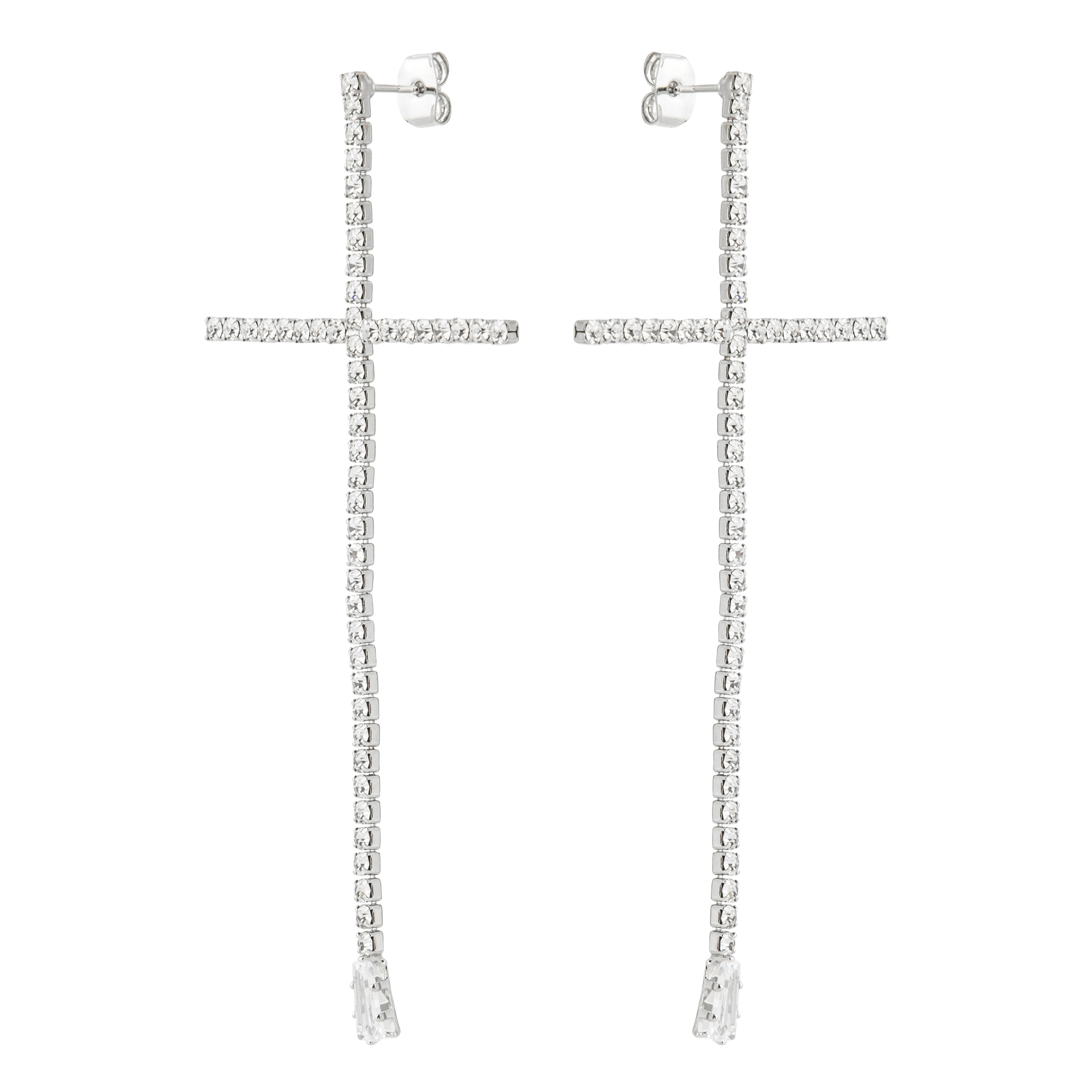 Long cross earrings with crystals