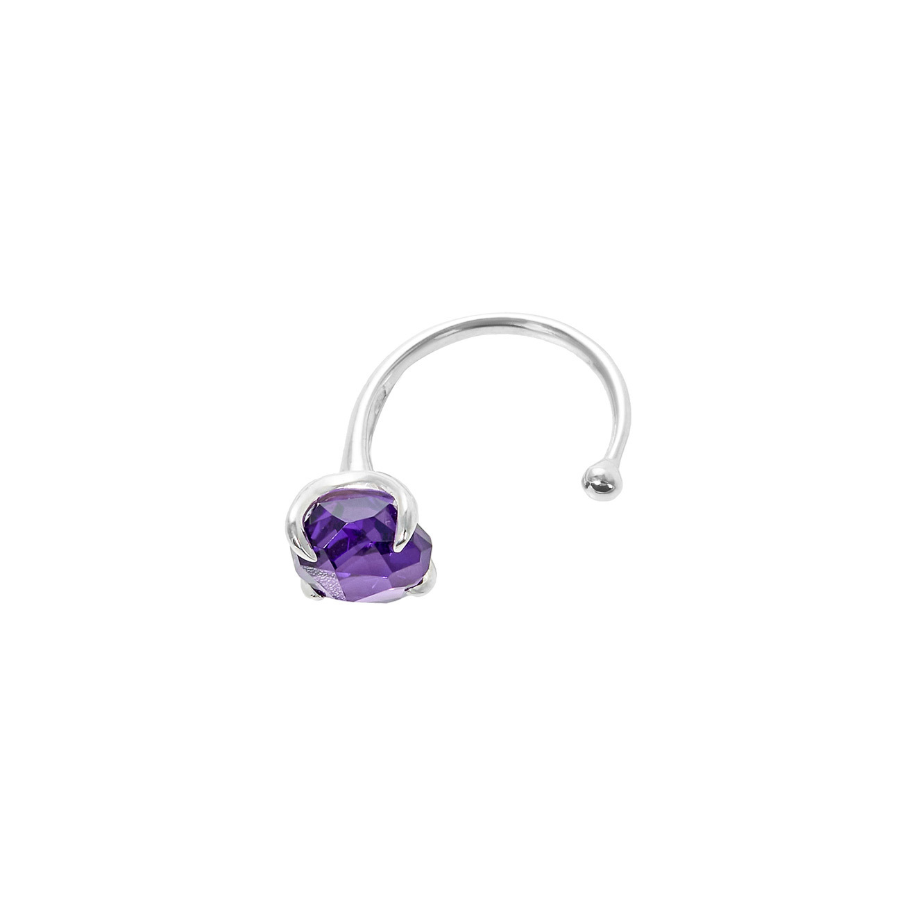 Open ring made of silver with purple quartz