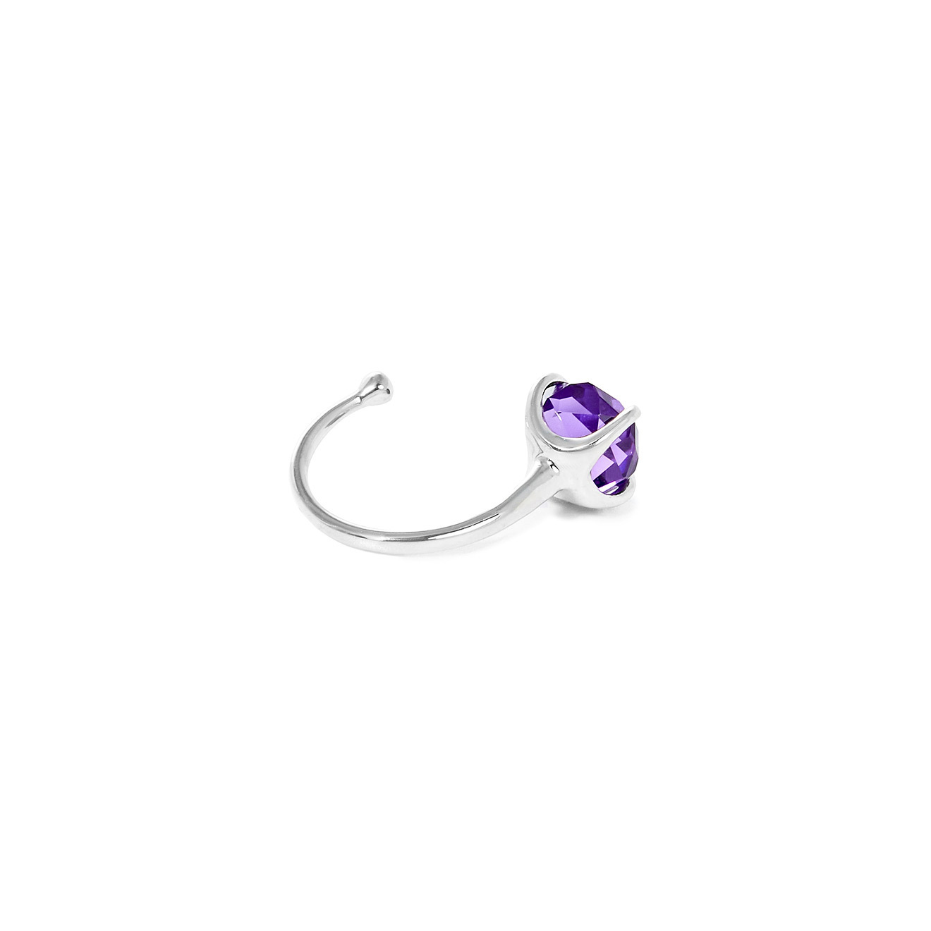 Open ring made of silver with purple quartz