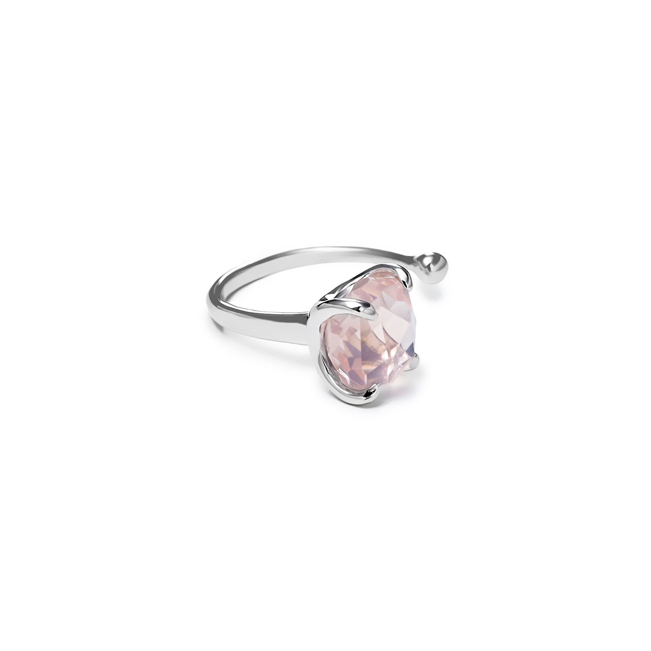 Серебряное открытое кольцо с розовым кварцем